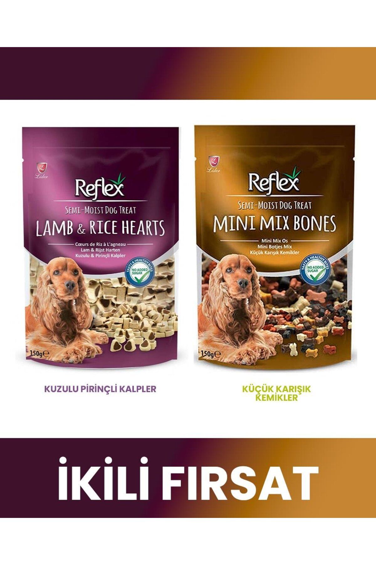 Reflex SemiMoist Köpek Ödül Maması 2 çeşit 2x150gr (Lamb,rice hearts-Mini mix bones)