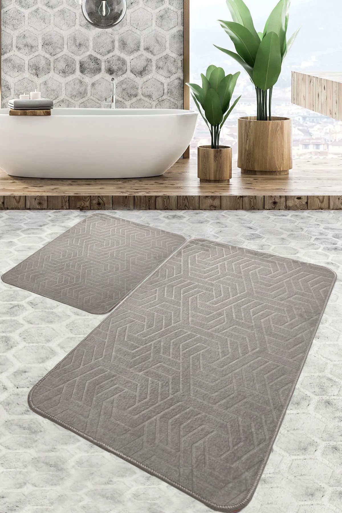 trivago halı Yıkanabilir lüx Kaymaz Taban Toz Leke Tutmaz 2'Li Banyo Paspas Seti 60x90--60x50