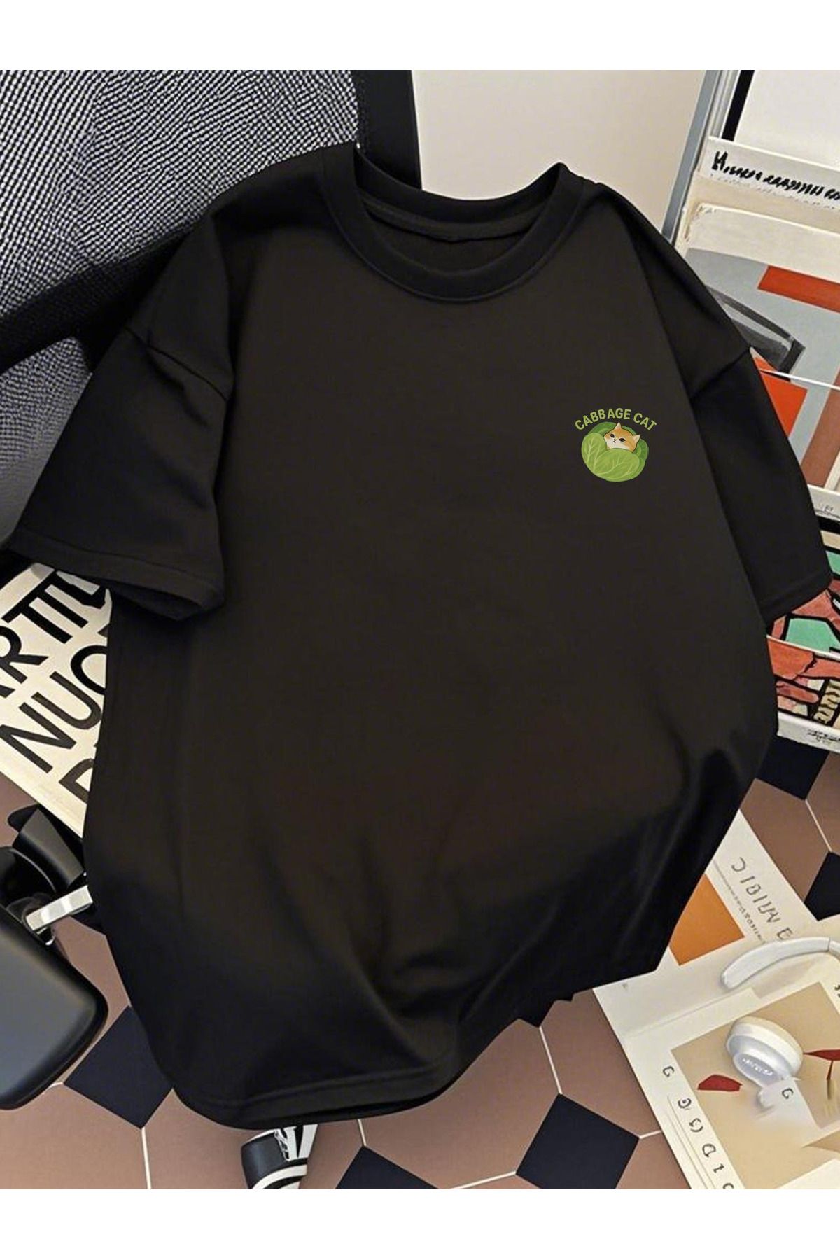 Jakinta Outdoors Baskılı Oversize Bisiklet Yaka Tişört Pamuk Penye 2 İplik Unisex & Günlük Rahat