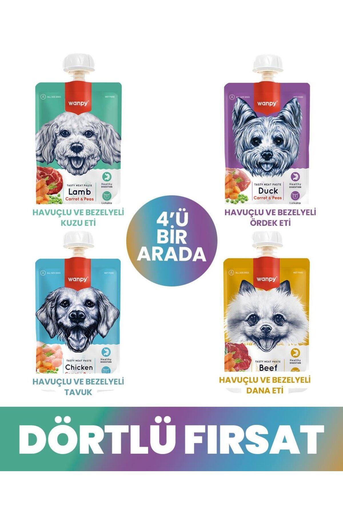 Wanpy Köpek Et Ezmesi 4 Lezzet 4lü Mix Paket 4x90gr