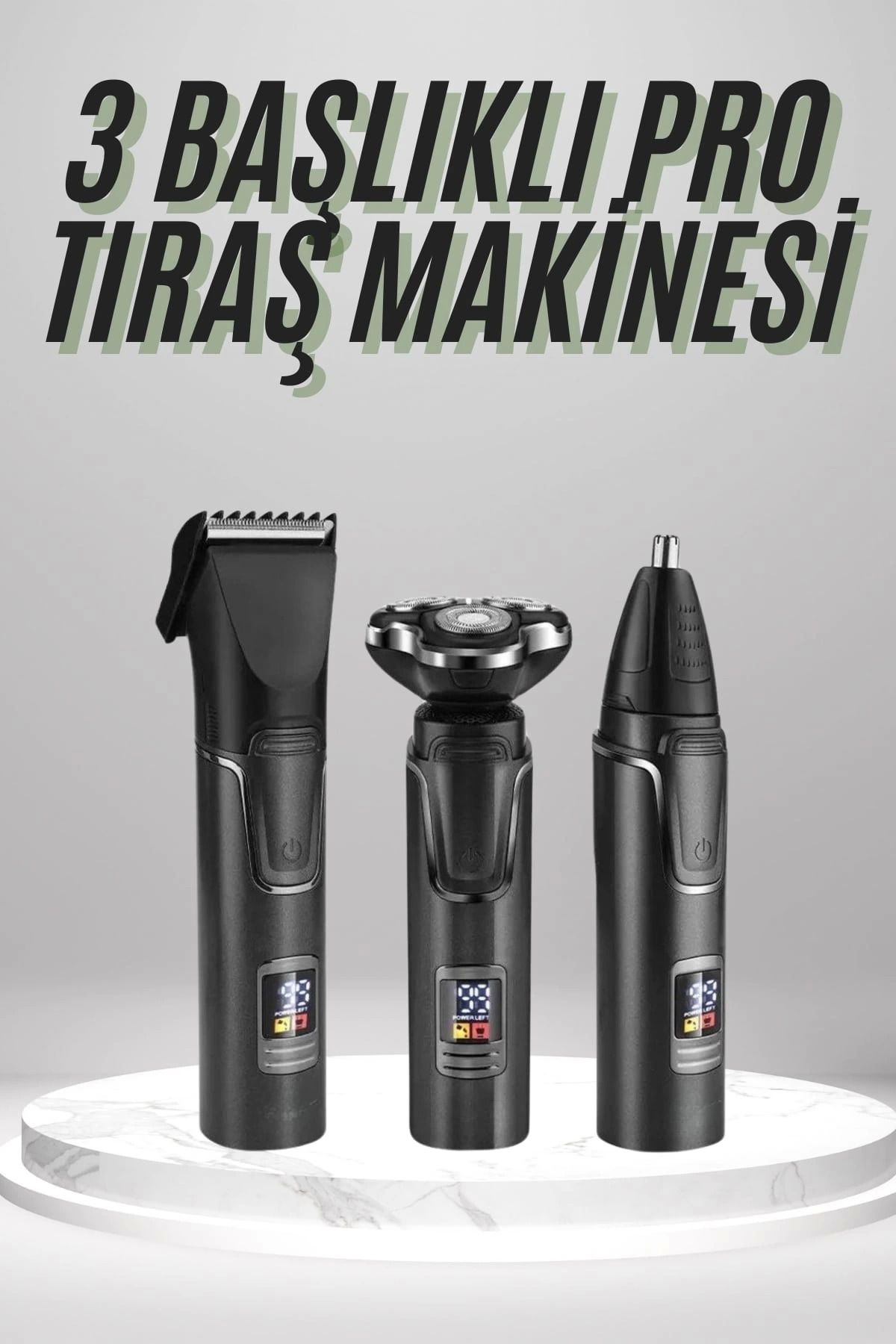 Modafiks Dijital Göstergeli 3 Başlıklı Tıraş Makinesi Islak Kuru Lazer Öncesi Günlük