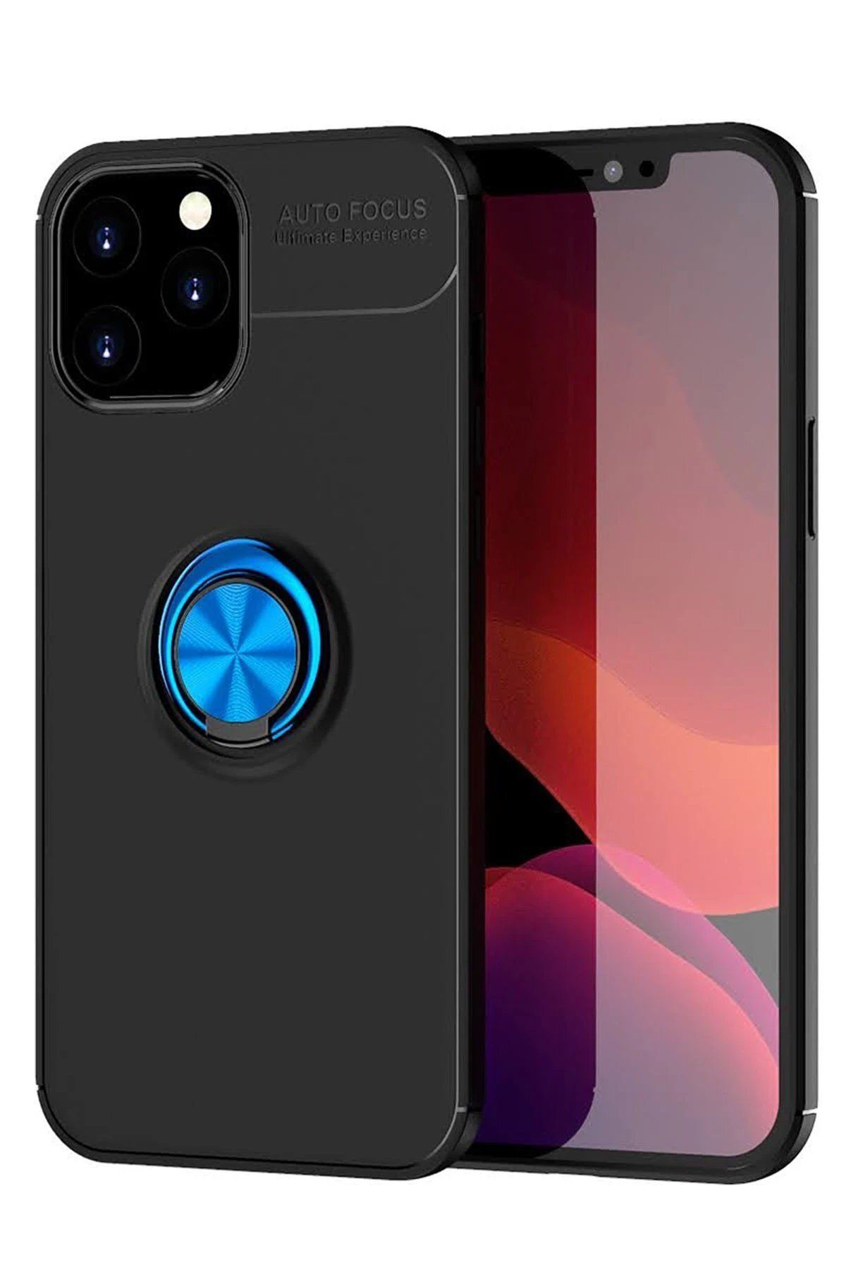 Toptan Bulurum iPhone 12 Pro Max Kılıf Range Yüzüklü Silikon - Siyah-Mavi