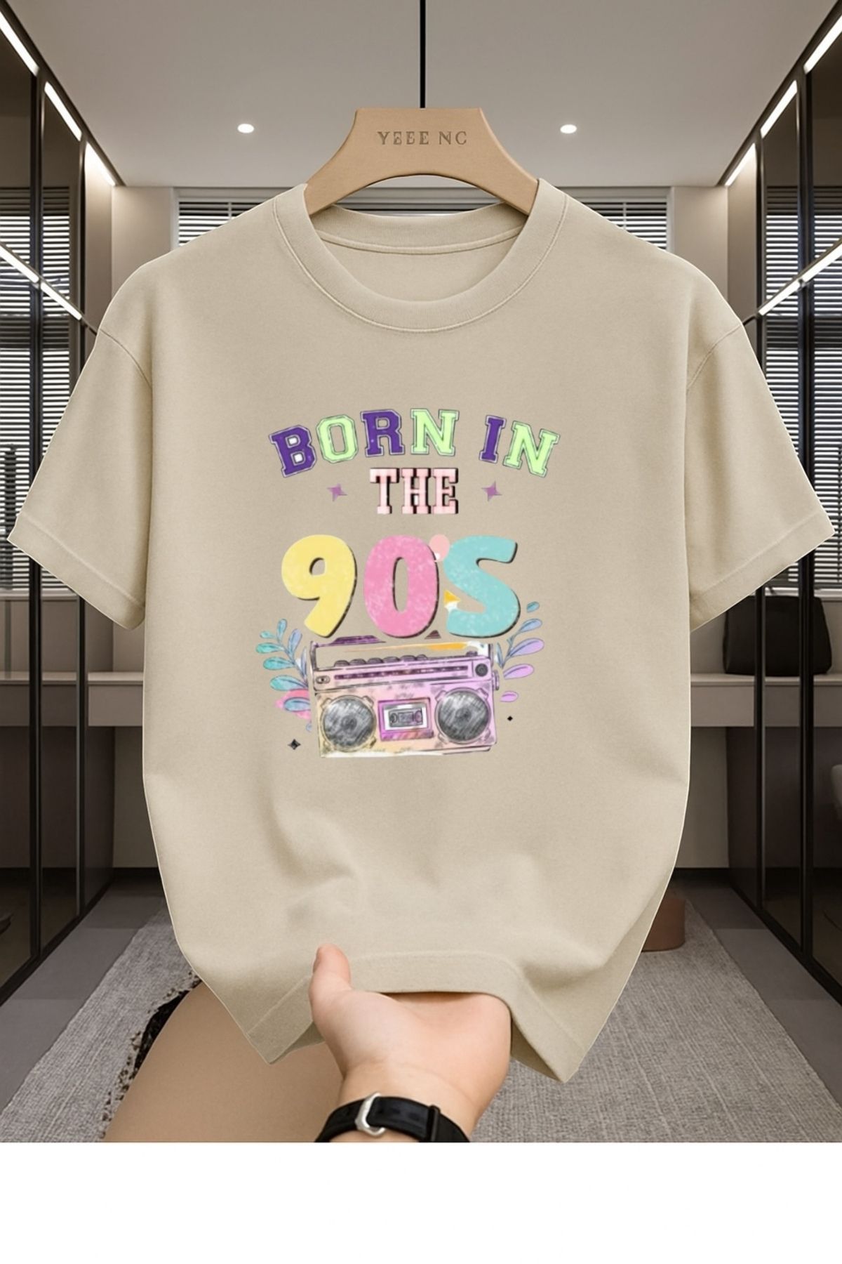 Madali Boutique Bron in The 90s Baskılı Unisex Bisiklet Yaka Pamuk Oversize Boyfriend T-Shirt