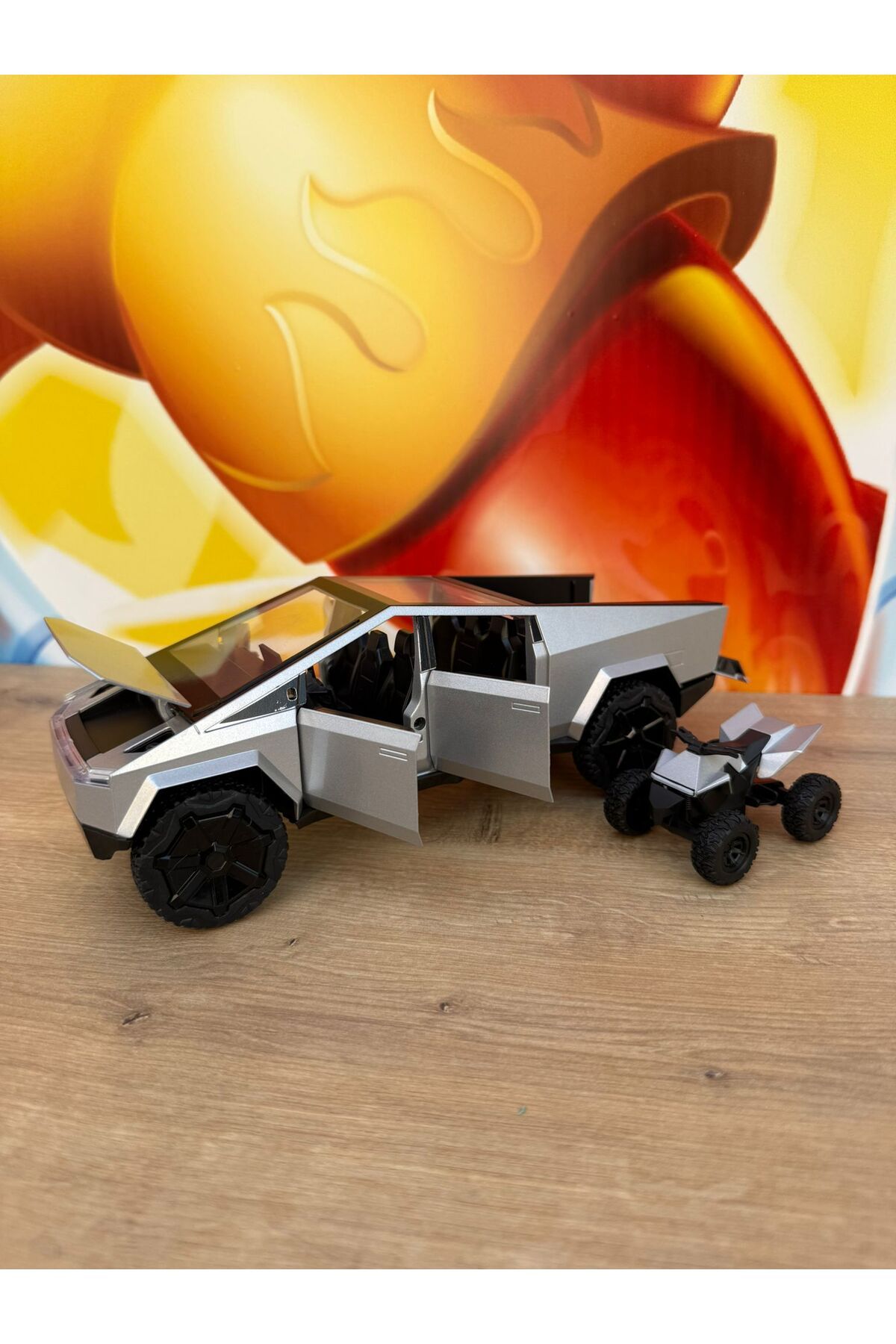 scntoys 1:24 Diecast Metal Tesla Cybertruck Pickup Kamyonet Jip ATV Motorlu Sesli Işıklı Açılar Kapılar