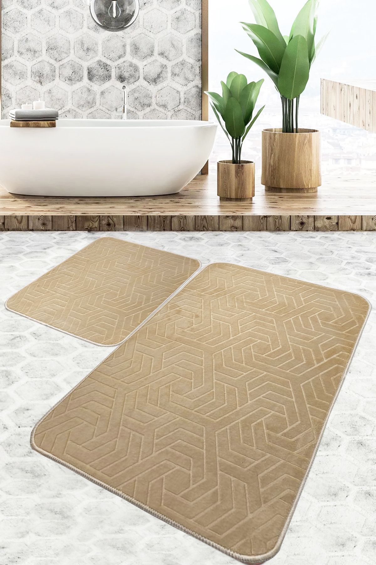 trivago halı Yıkanabilir lüx Kaymaz Taban Toz Leke Tutmaz 2'Li Banyo Paspas Seti 60x90--60x50