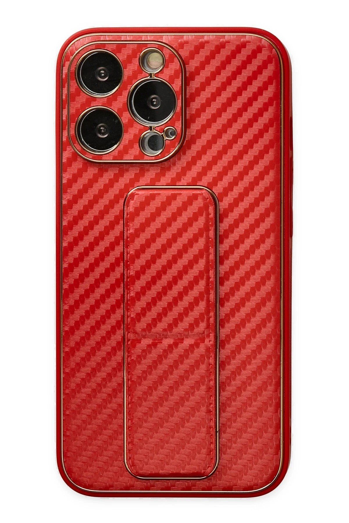 Toptan Bulurum iPhone 13 Pro Kılıf Coco Karbon Standlı Kapak - Kırmızı