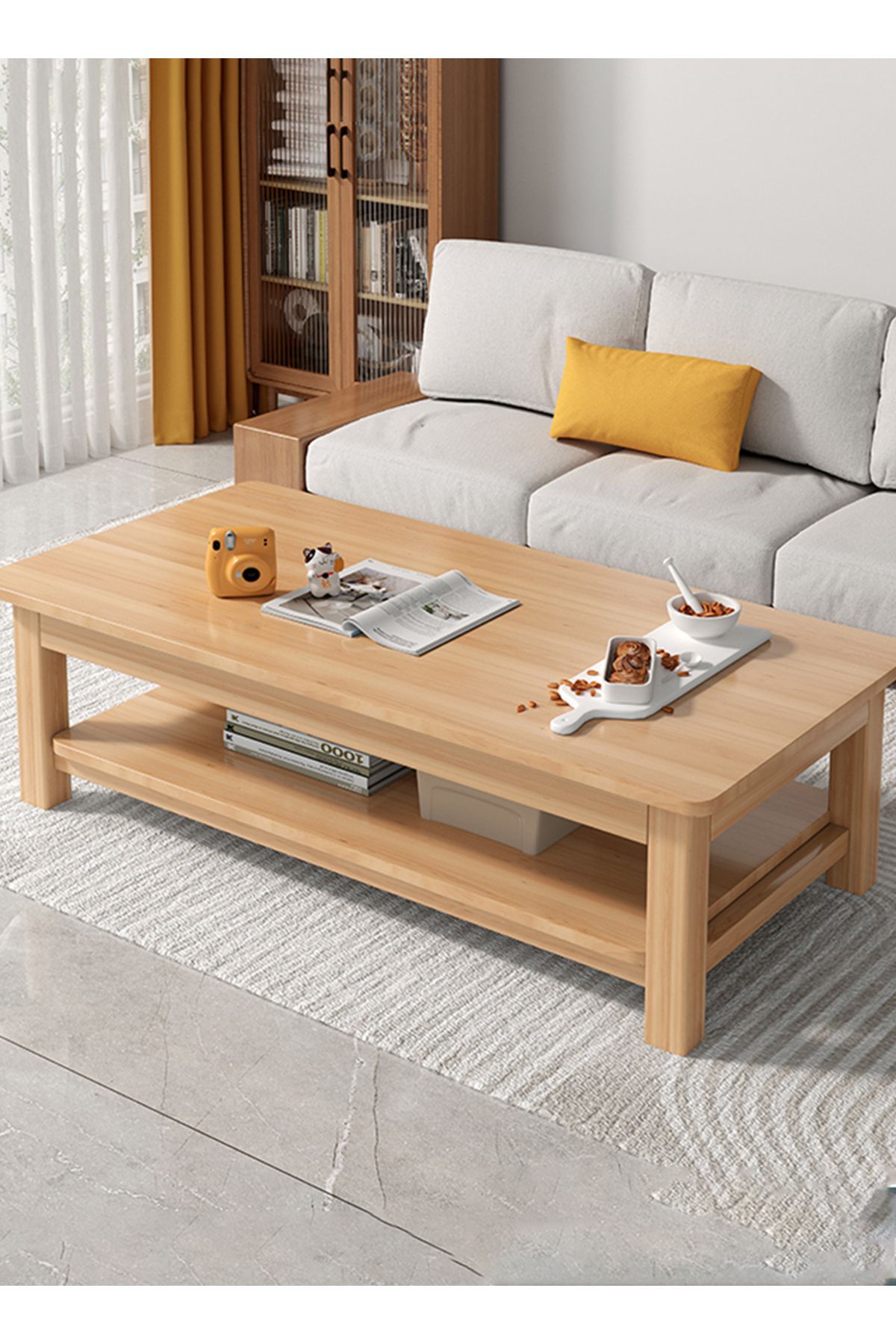sharpdo-Multifunctional Double Layer Coffee Table, Chinese Simple Rectangular Double Layer Tea Table 2