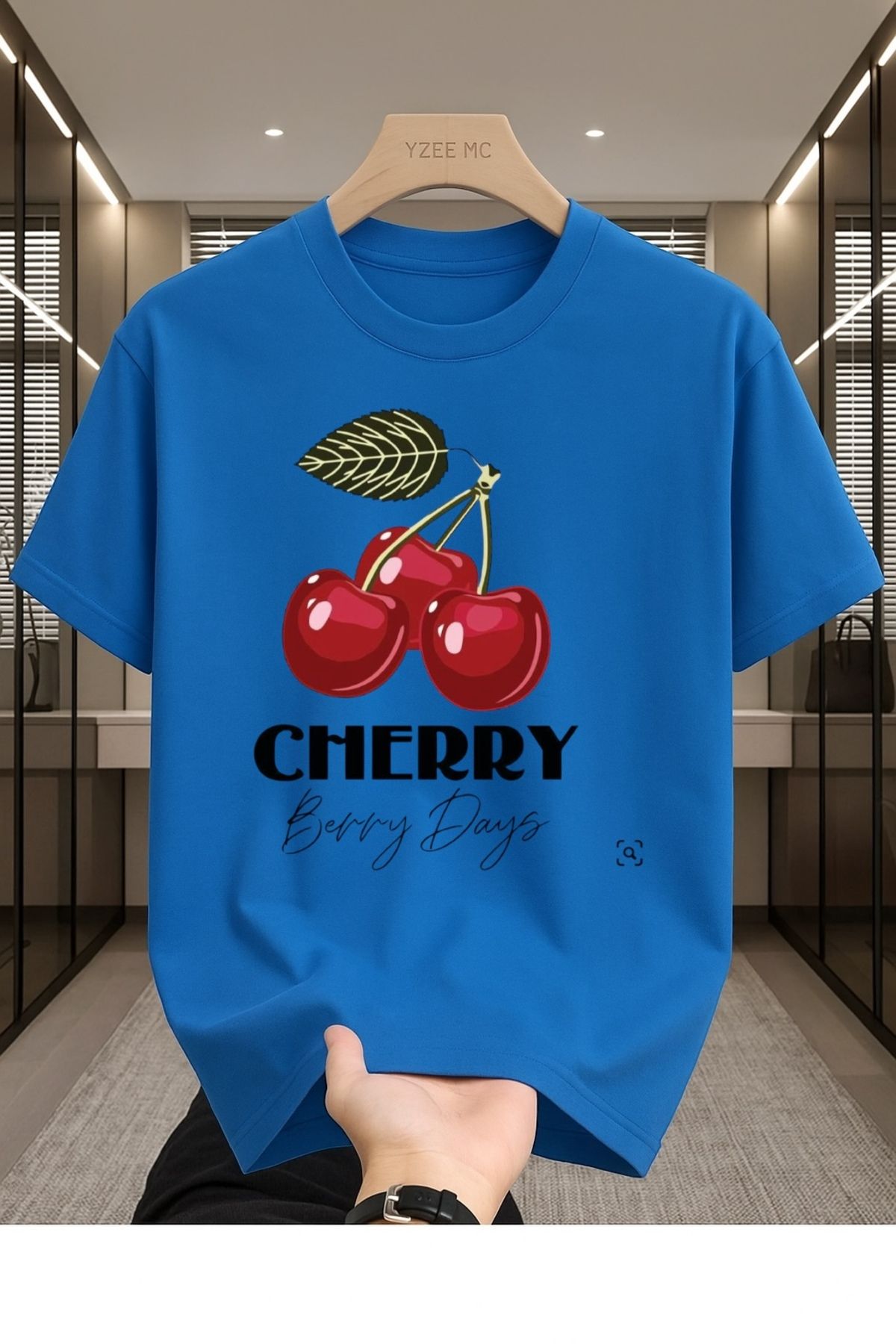 Madali Boutique Cherry Bery Days Baskılı Unisex Bisiklet Yaka Pamuk Oversize Boyfriend T-Shirt