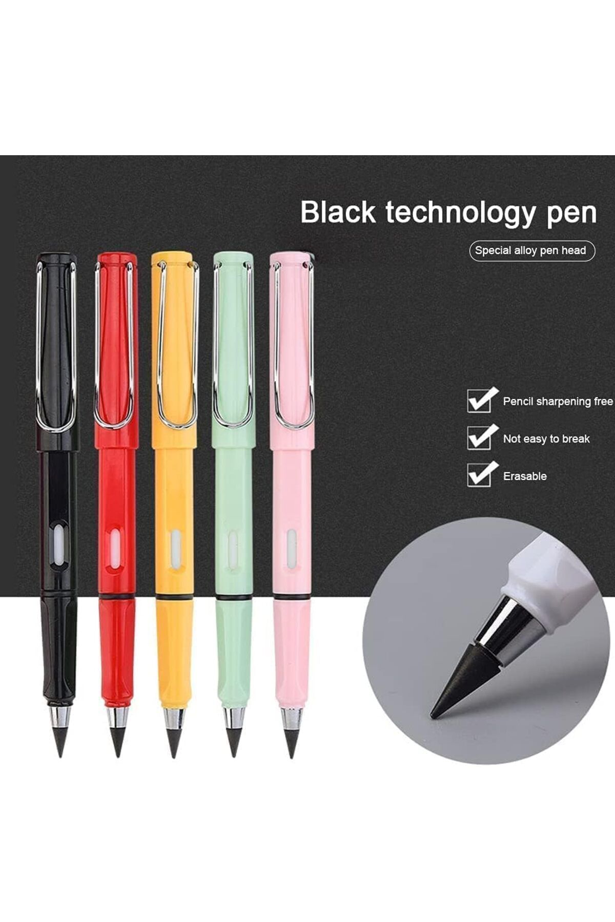 PHINDBOOKS-Reusable Inkless Metal Pencils Set, 12 Colours, with Built-in Eraser 3