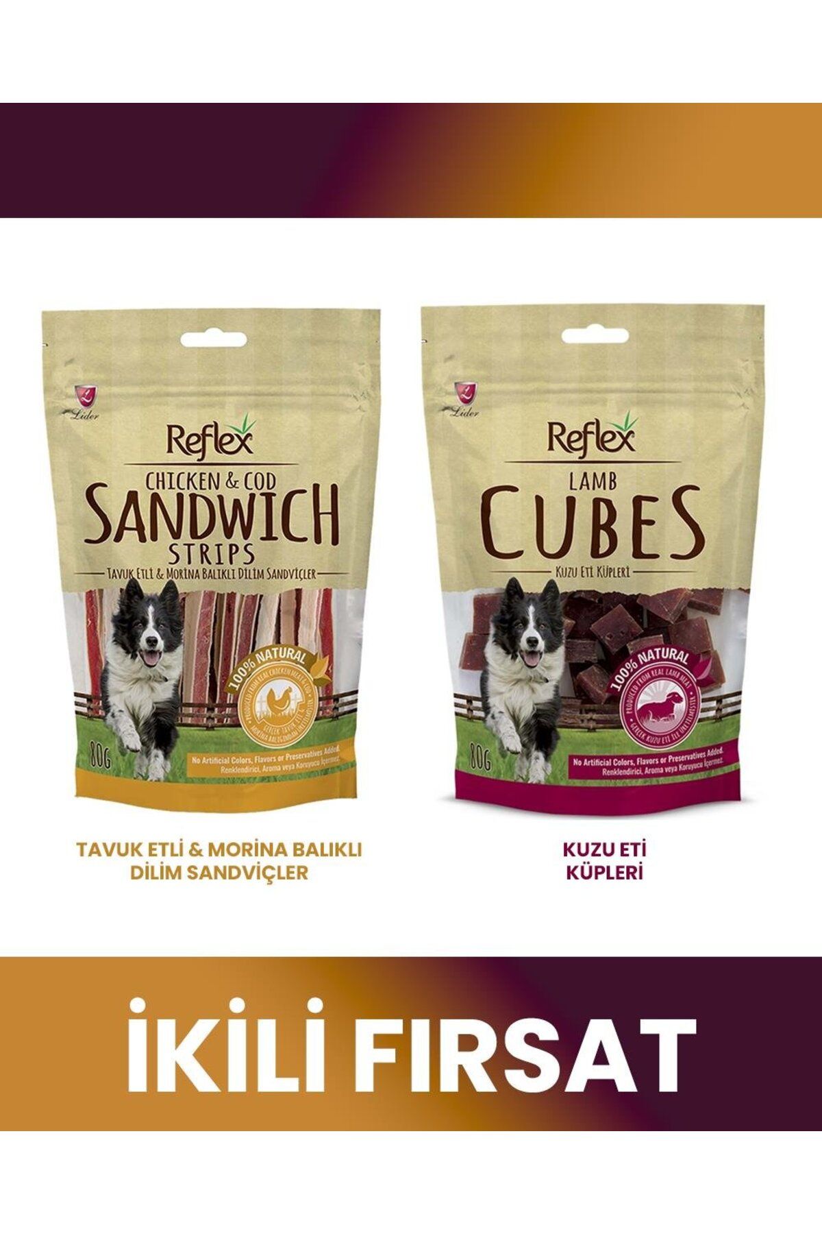 Reflex Köpek Ödül Maması 2 Lezzet 2x150gr (Strıps-Cubes)