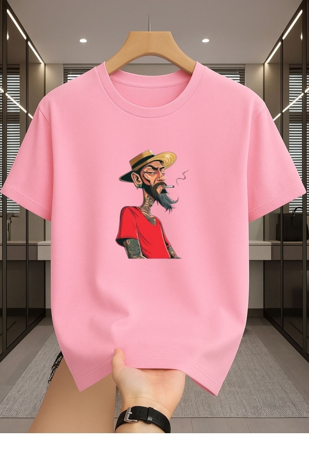 Madali Boutique Gettho Adam Baskılı Unisex Bisiklet Yaka Pamuk Oversize Boyfriend T-Shirt