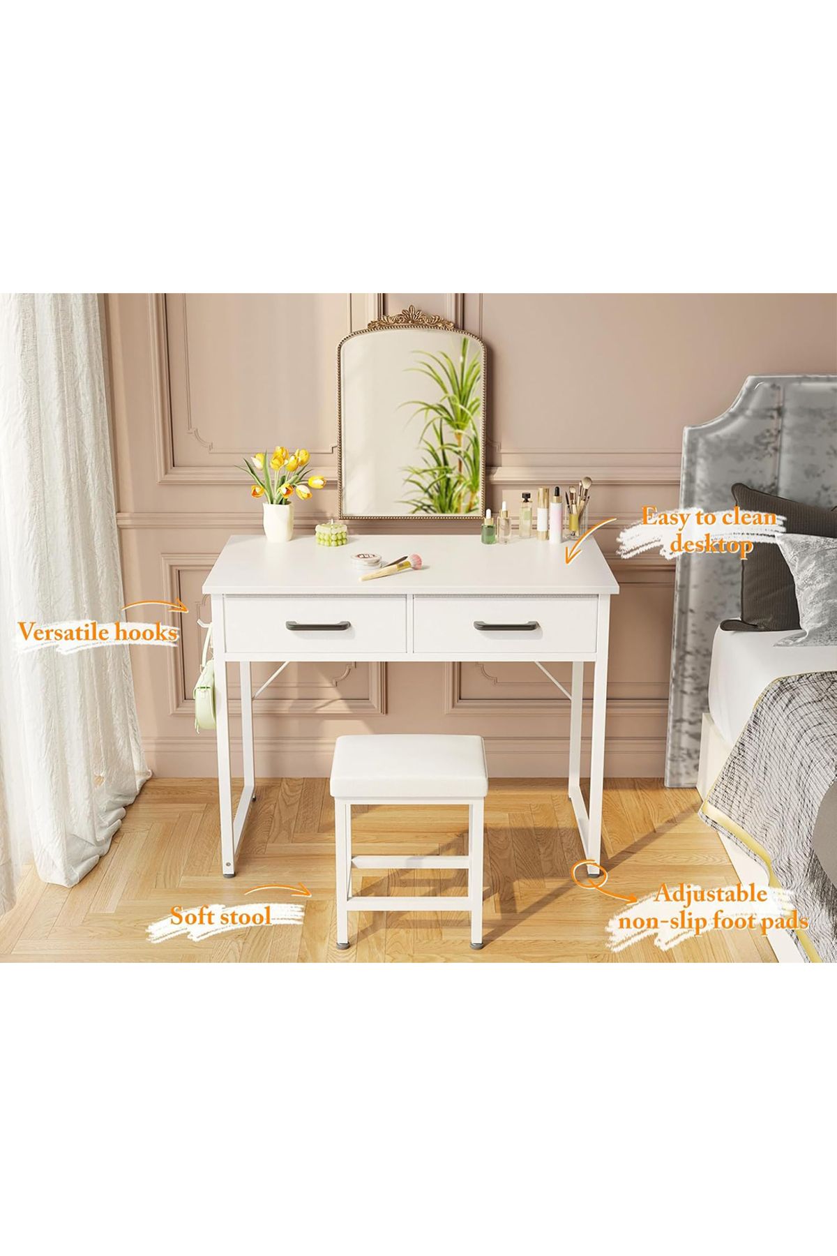 sharpdo-Modern Home Multifunctional Dressing Table with Double Drawer Storage 5
