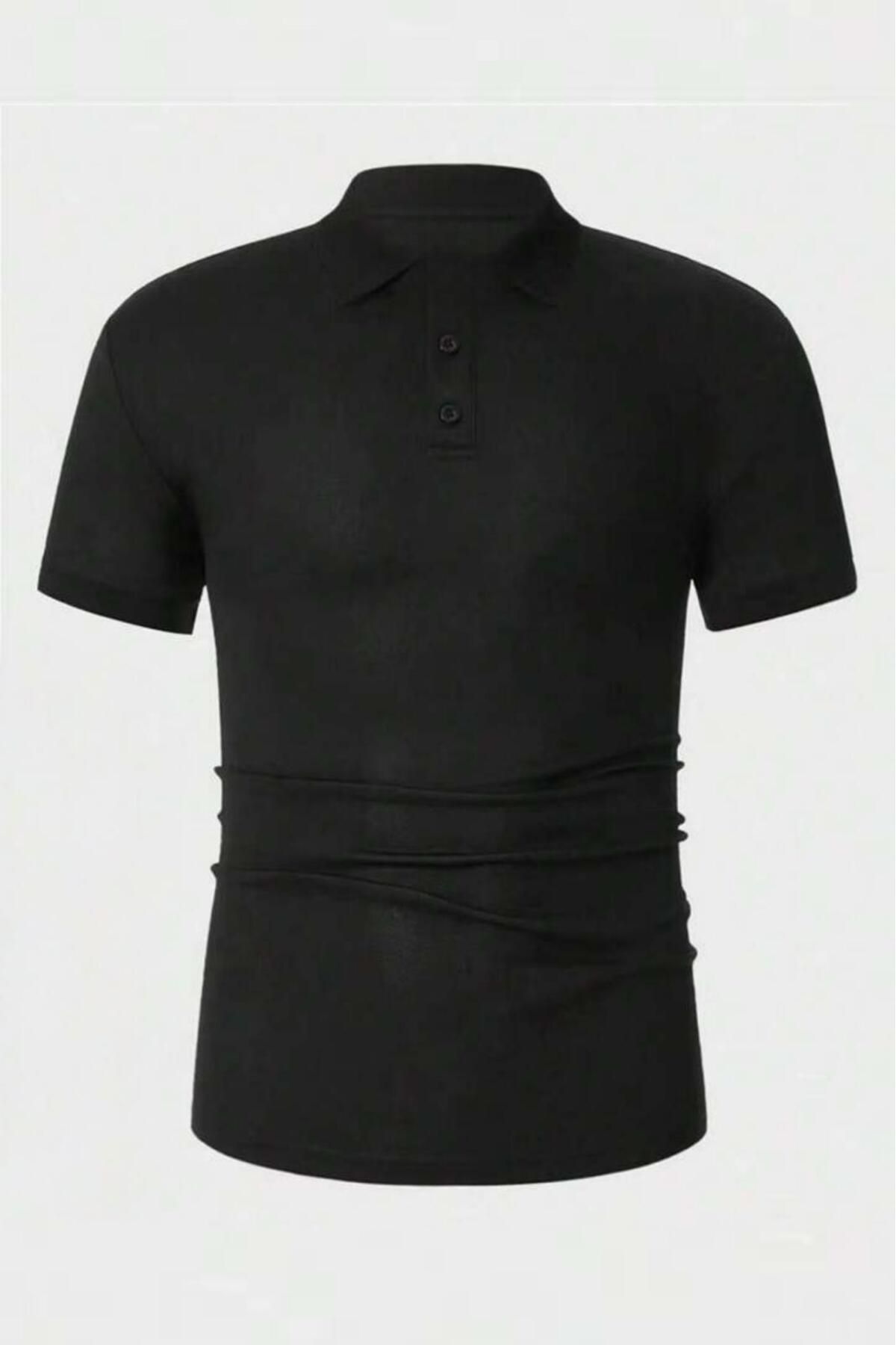 NO 601 Erkek Siyah Dar/Slim Fitt Polo Yaka Tshirt