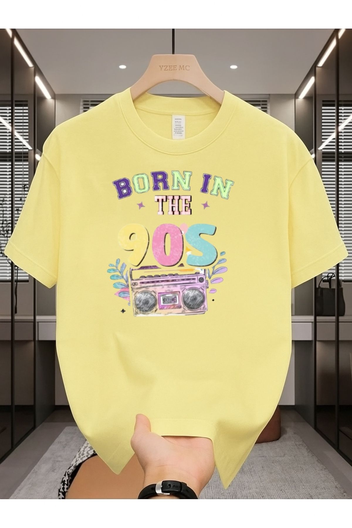 Madali Boutique Bron in The 90s Baskılı Unisex Bisiklet Yaka Pamuk Oversize Boyfriend T-Shirt