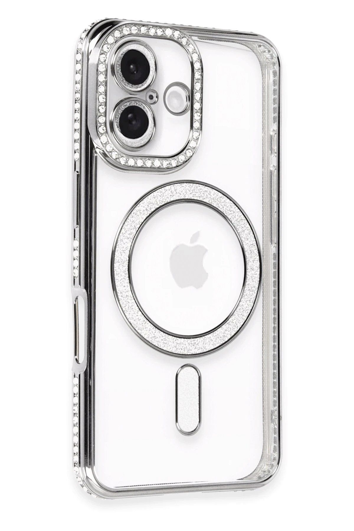 Toptan Bulurum iPhone 16 Kılıf Joke Simli Magneticsafe Kılıf - Gri