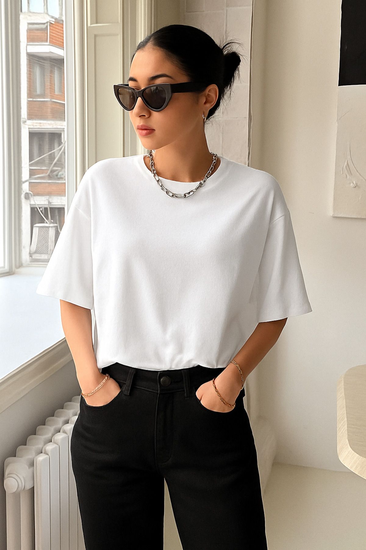 GENIUS STORE Kadın Oversize T-shirt Pamuklu Baskılı Tişört KİND-OVERSİZE