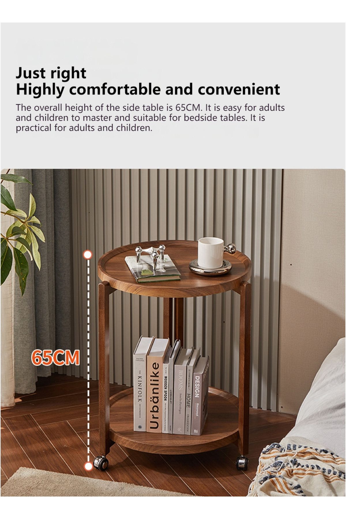 sharpdo-2-Tier Round Side Table Coffee Table Side Table, 360° Rotation, Side Table with Open Storage Space 3