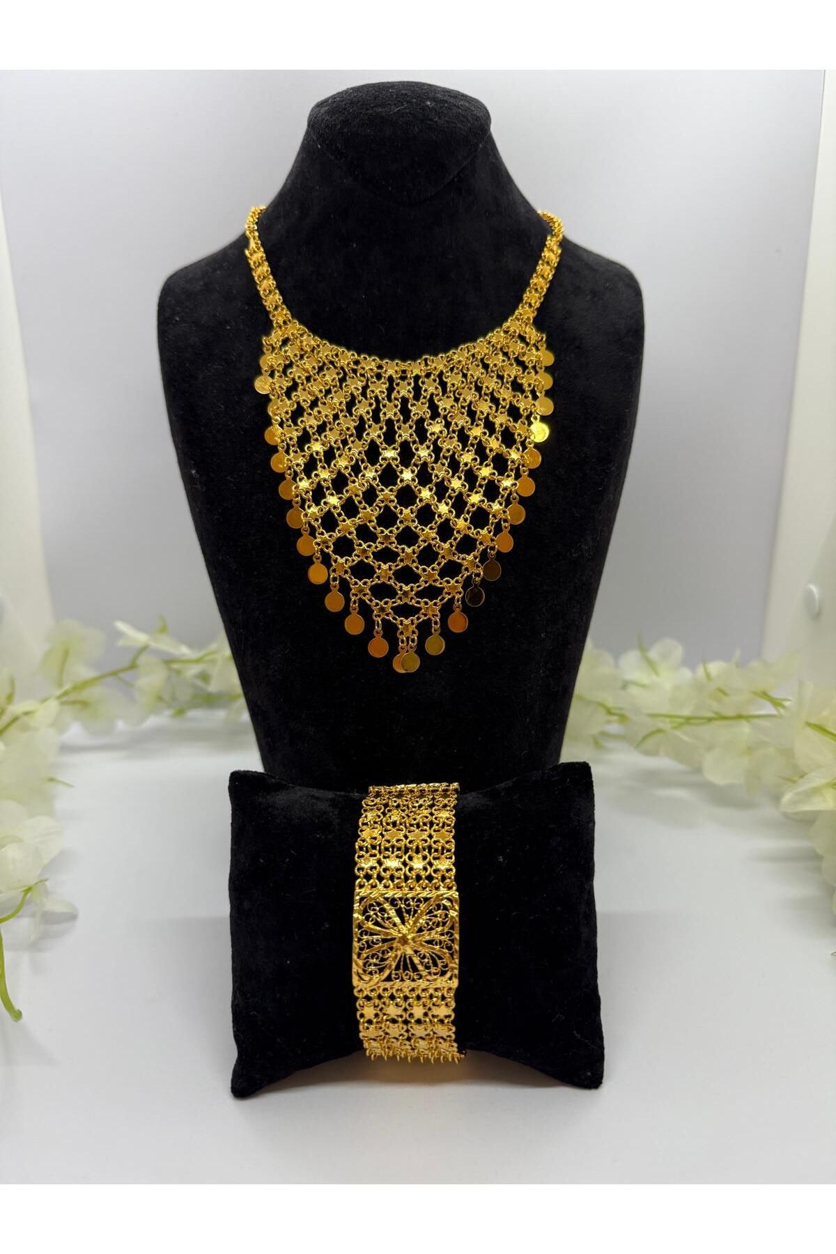 Constanza Exclusive 22 Ayar Altın Kaplama Akıtma Gerdanlık Ve Bileklik Set Lvd520