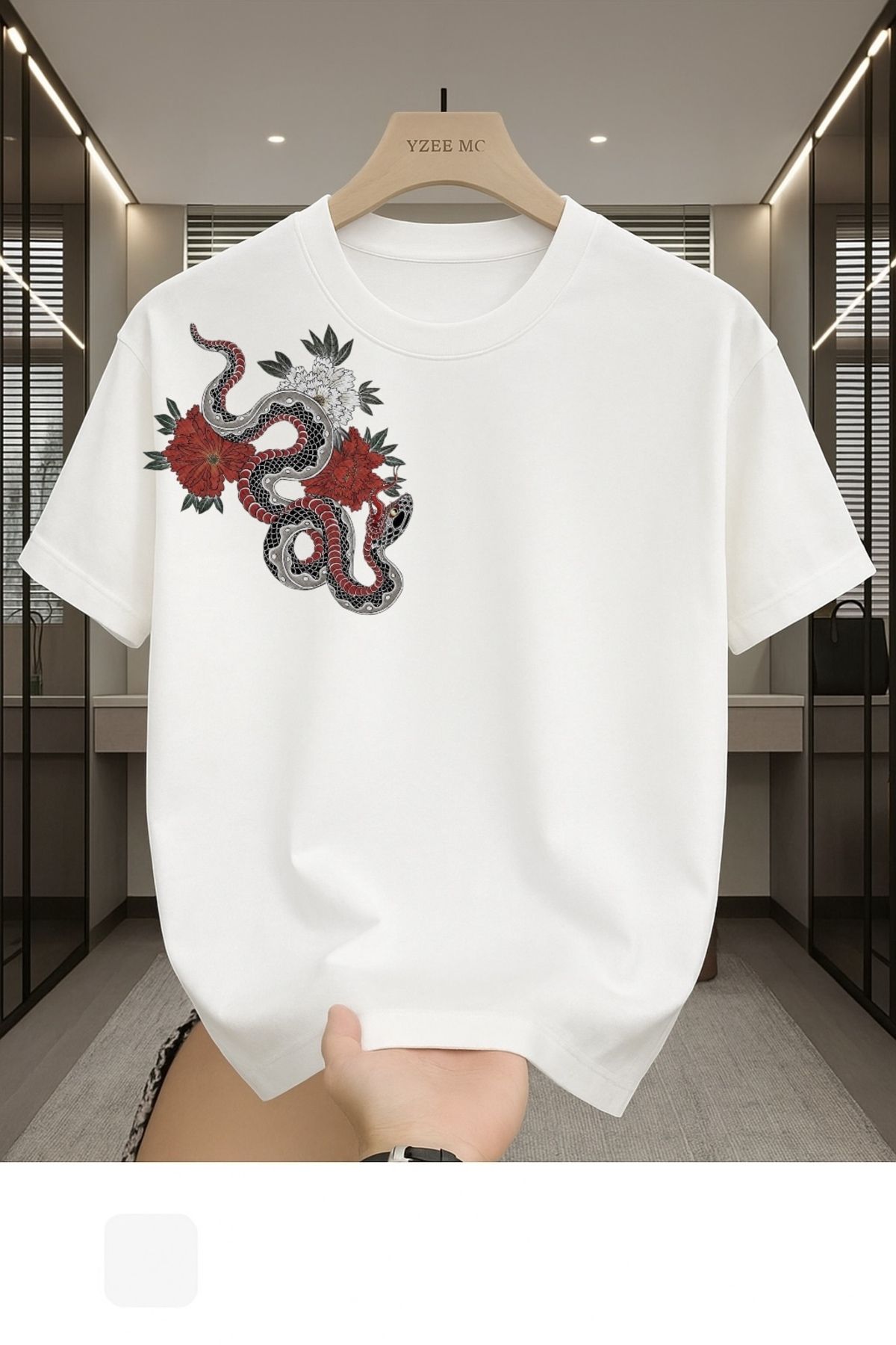 Madali Boutique Sağda Ejderha Baskılı Unisex Bisiklet Yaka Pamuk Oversize Boyfriend T-Shirt