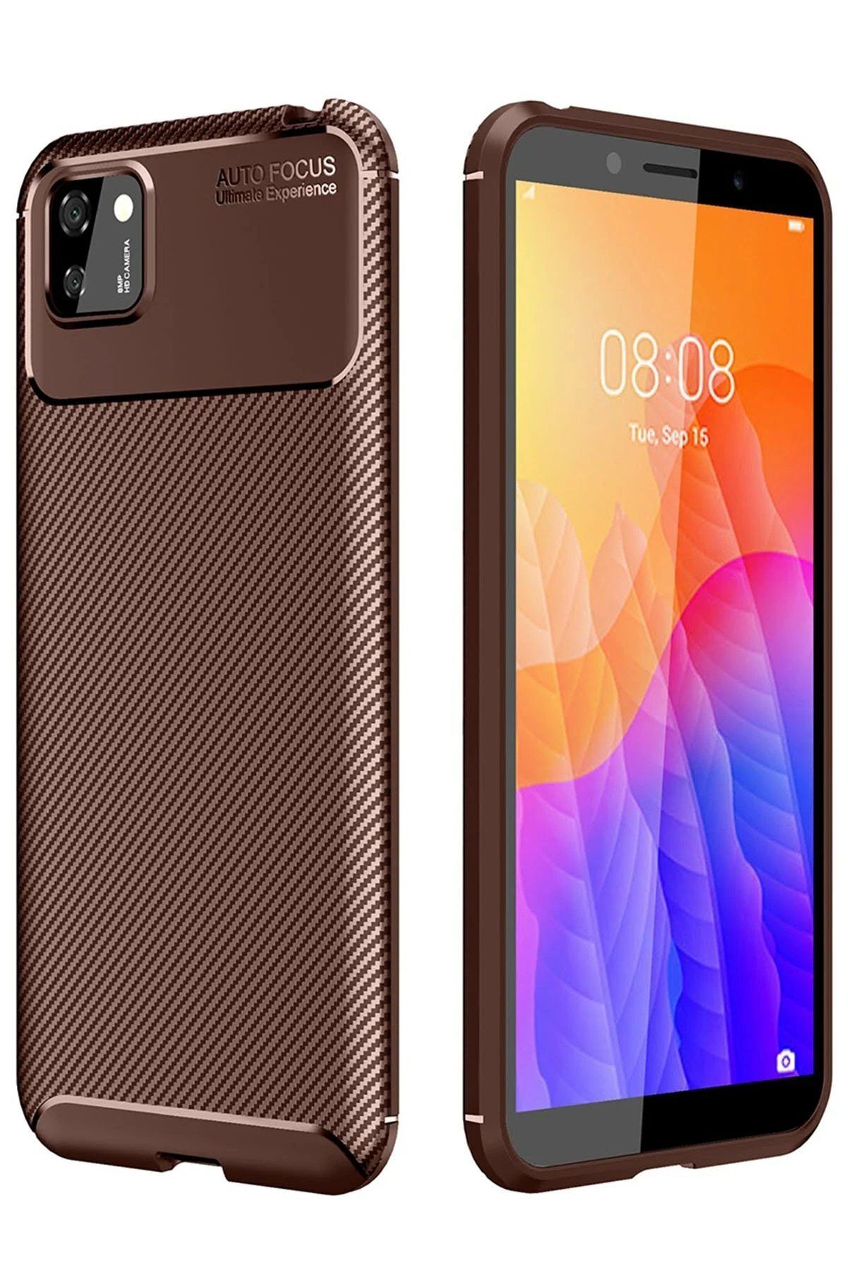 Toptan Bulurum Huawei Y5P Kılıf Auto Focus Karbon Kapak - Kahverengi