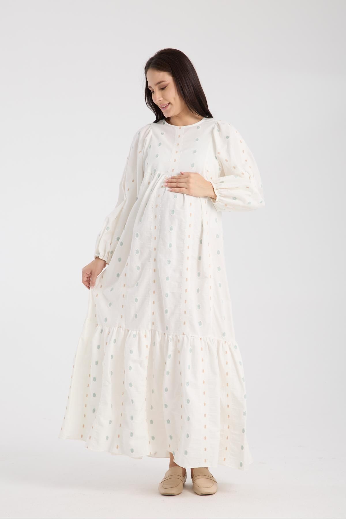Işşıl IŞŞIL 34548-Aplikeli Brode OverSize Hamile Giyim Elbise