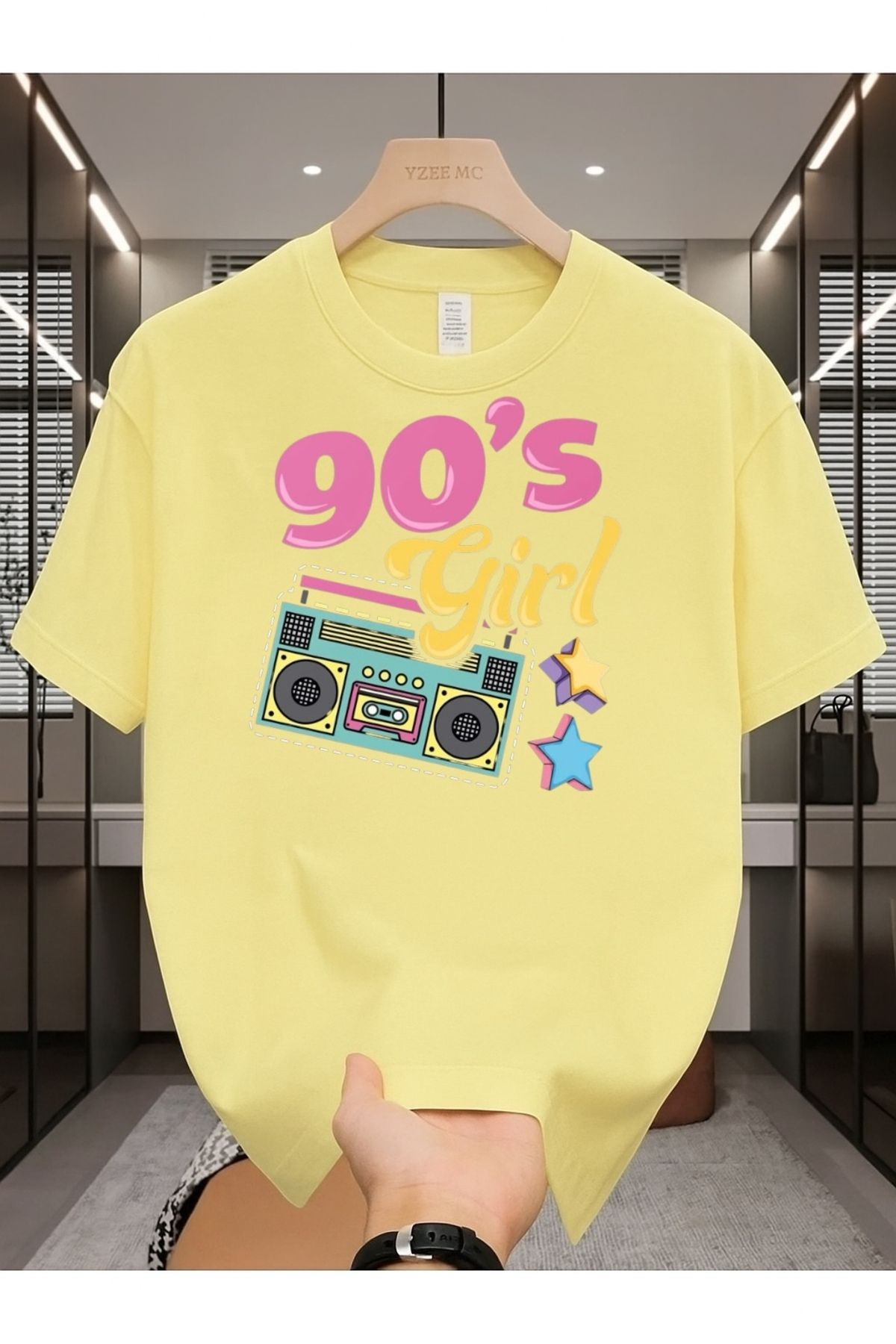 Madali Boutique 90's Girl Baskılı Unisex Bisiklet Yaka Pamuk Oversize Boyfriend T-Shirt
