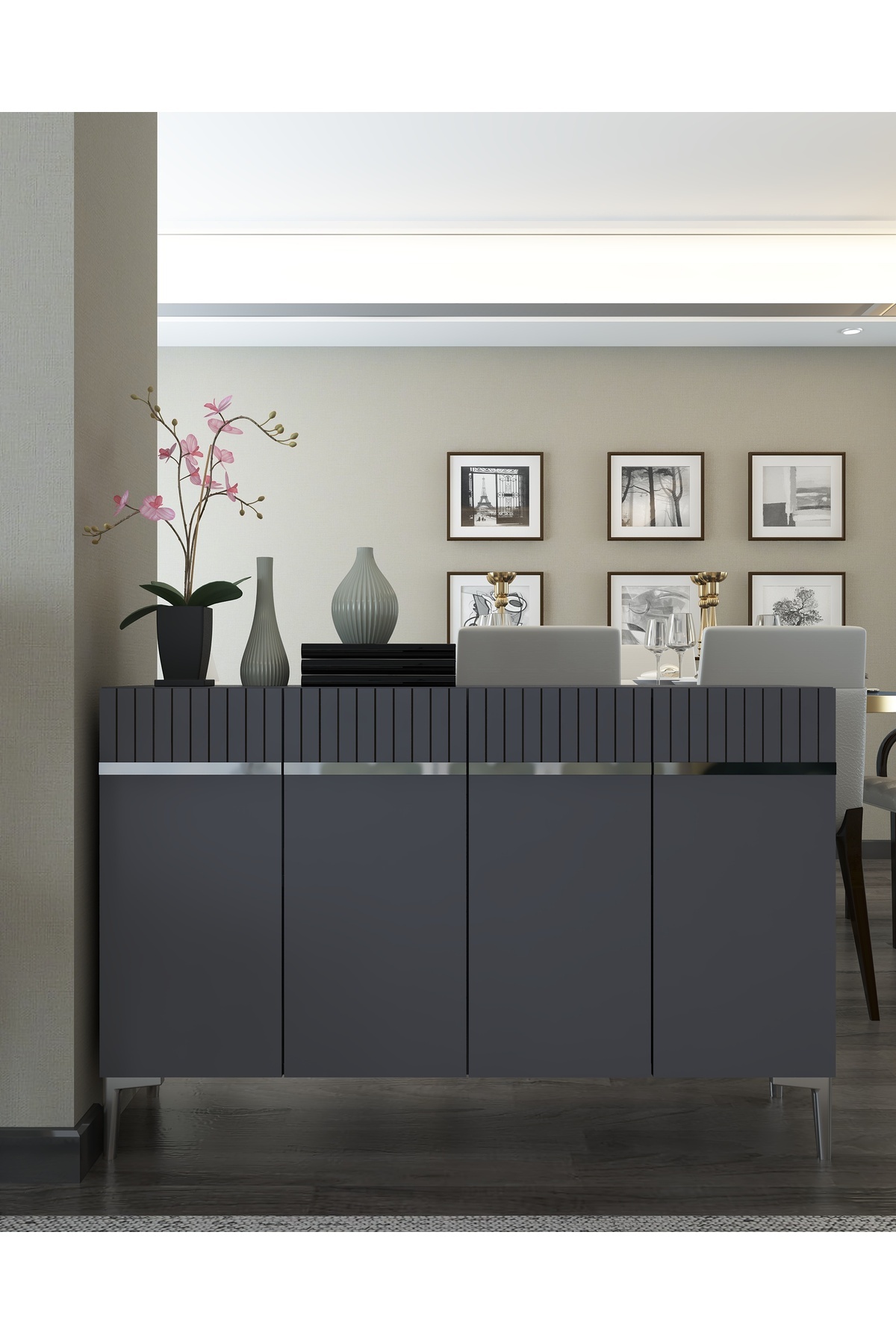 DemonteHome SWİSSDH (KM120) Konsol,Çok Amaçlı Dolap, Ayakkabılık,Kahve Köşesi,Kitaplık,Tv Sehpası ANTRASİT-GÜMÜŞ