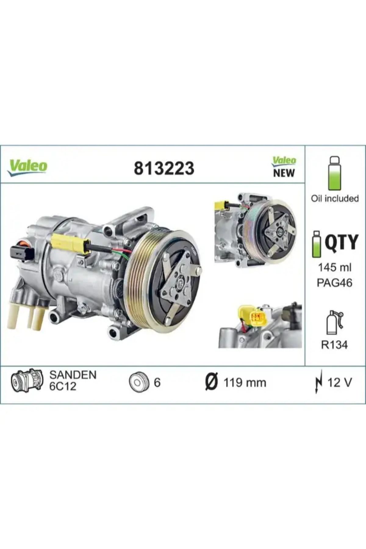 VALEO KLIMA KOMPRESORU P207 P208 P308 P508 P5008 P2008 C3 II C4 C4 II DS4 DS3 C3 III C5 III C3 PICASSO BER