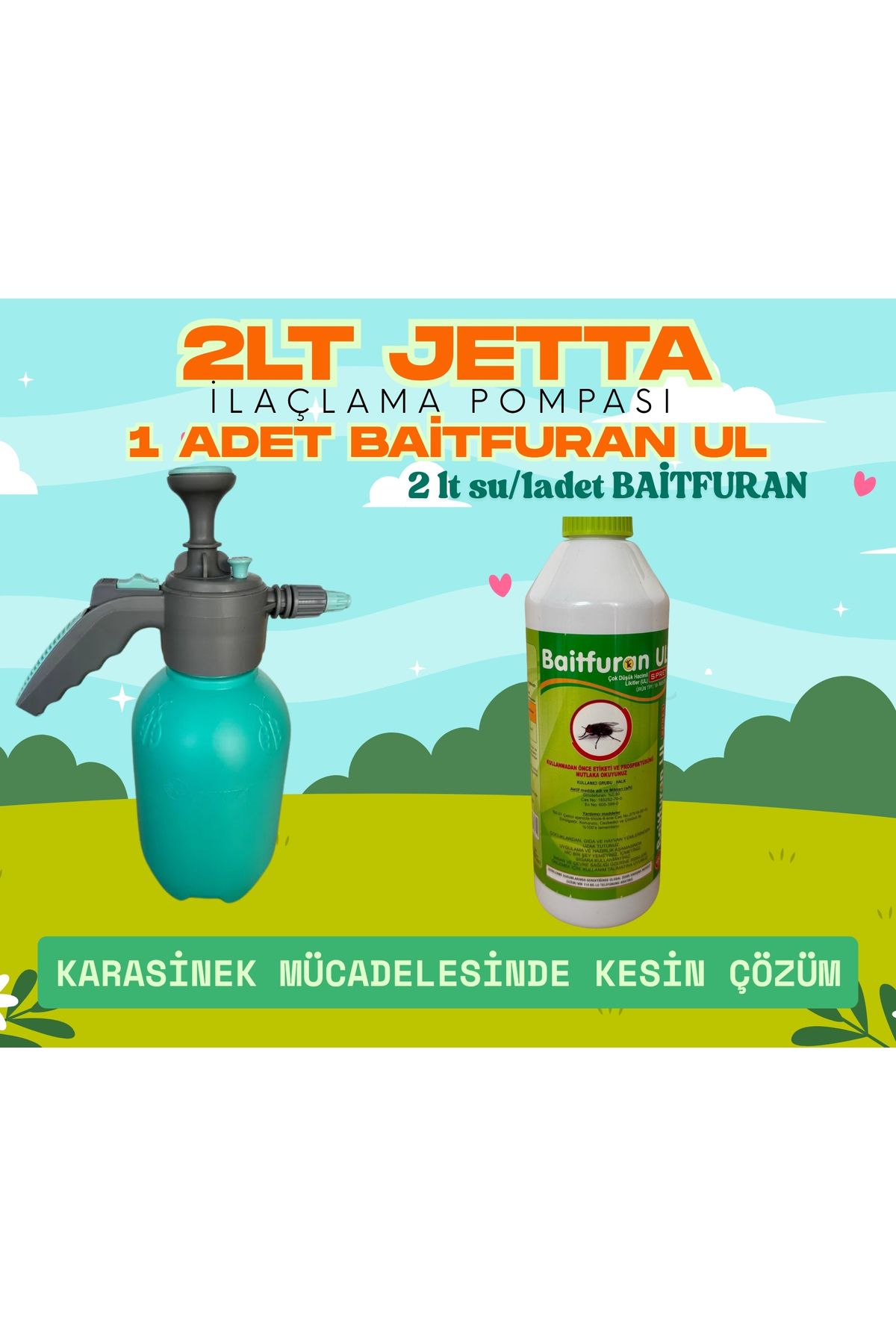 Kulsan İlaç Jetta 2lt Ilaçlama Pompası - Baitfuran UL 450ml( Karasinek - Arı Haşere Öldürücü hazır sprey )