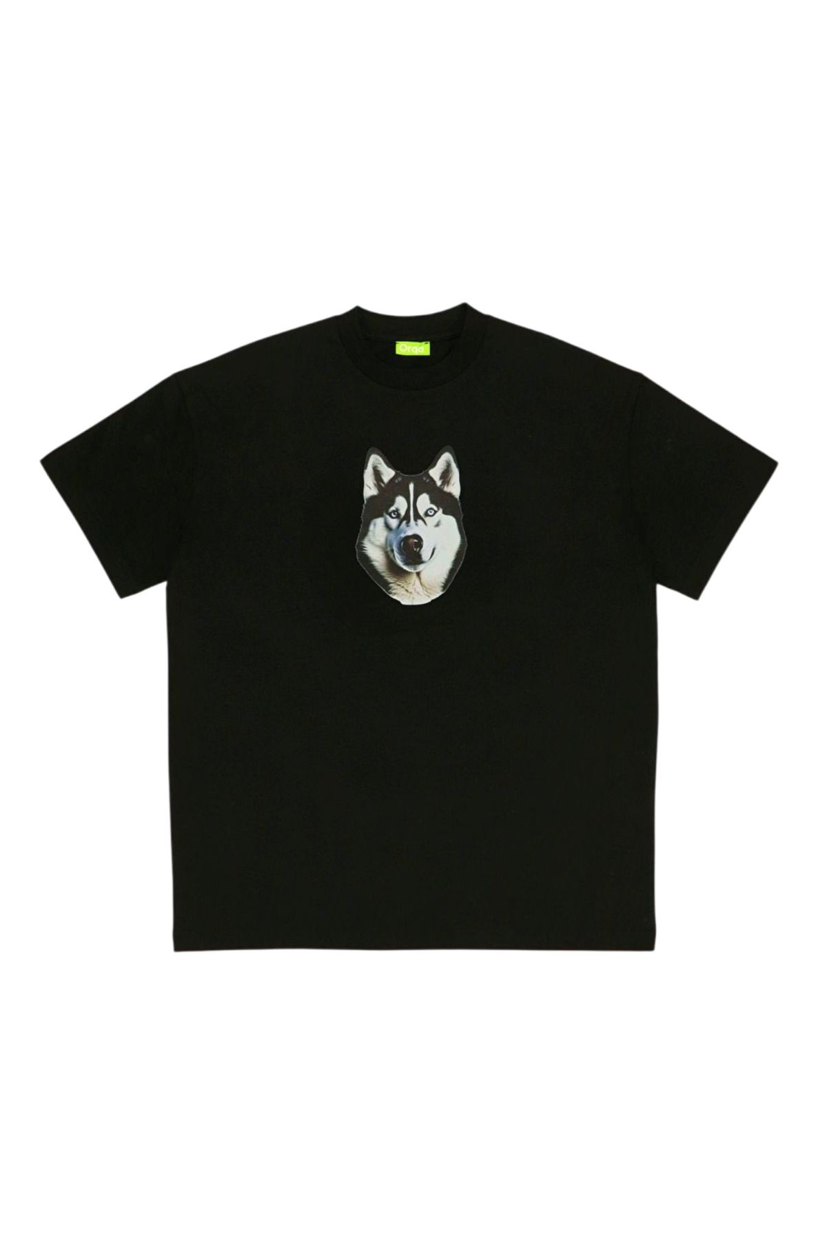 Orqa Unisex Husky Baskılı %100 Pamuk Siyah Tshirt
