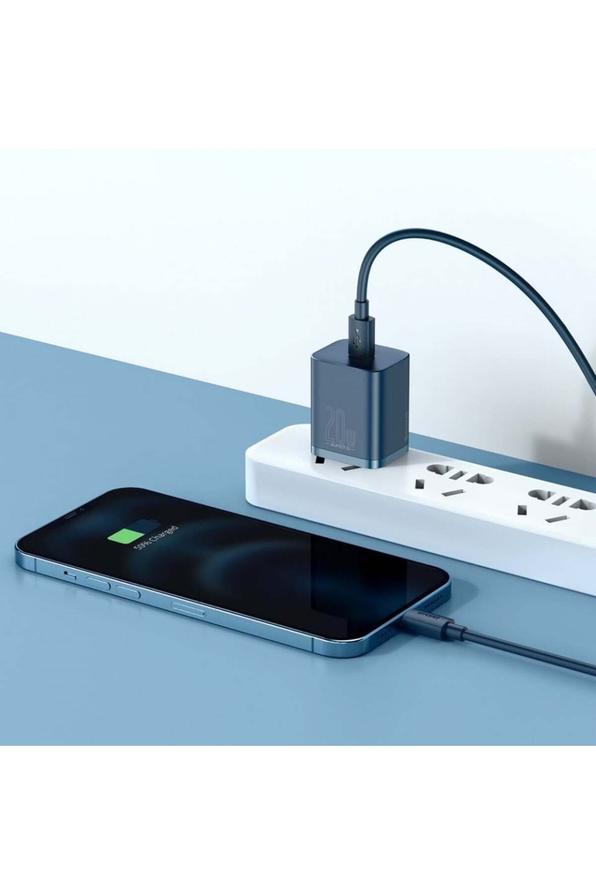 Baseus-Super Si wall charger with Type-C to Lightning cable, PD, 20W, (TZCCSUP-B03) - Blue 4