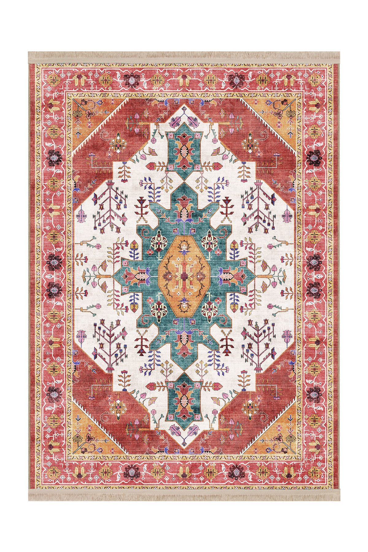 Rugs Modern Halı Mottos Koleksiyonu Çok Renkli Etnik Detaylı Eskitme Desenli Dokuma Taban Dekoratif Halı mottos23