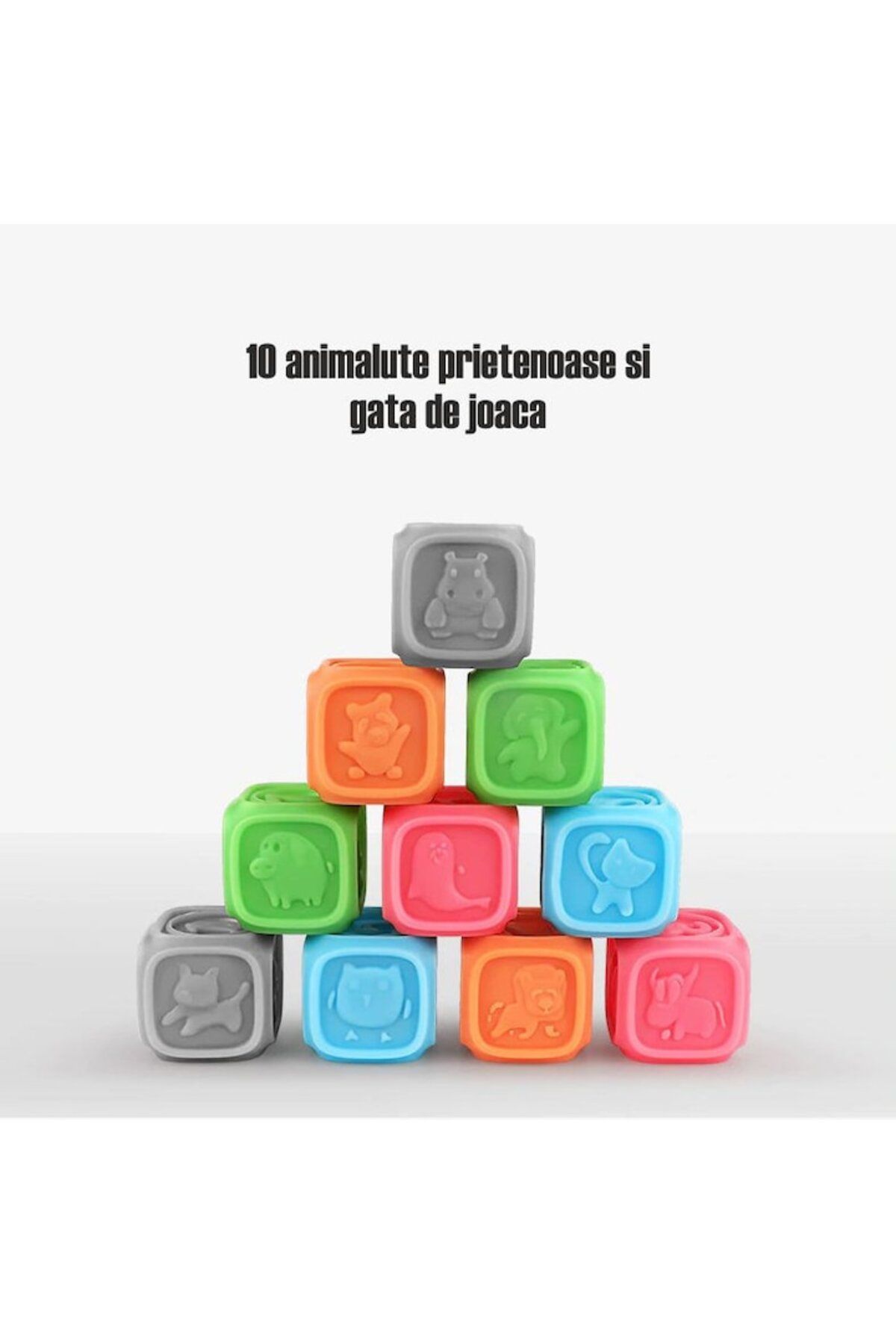 tumama-Set 10 silicon educational cubes with 3D patterns for teething, letters, numbers, animals, Tumama®, 3