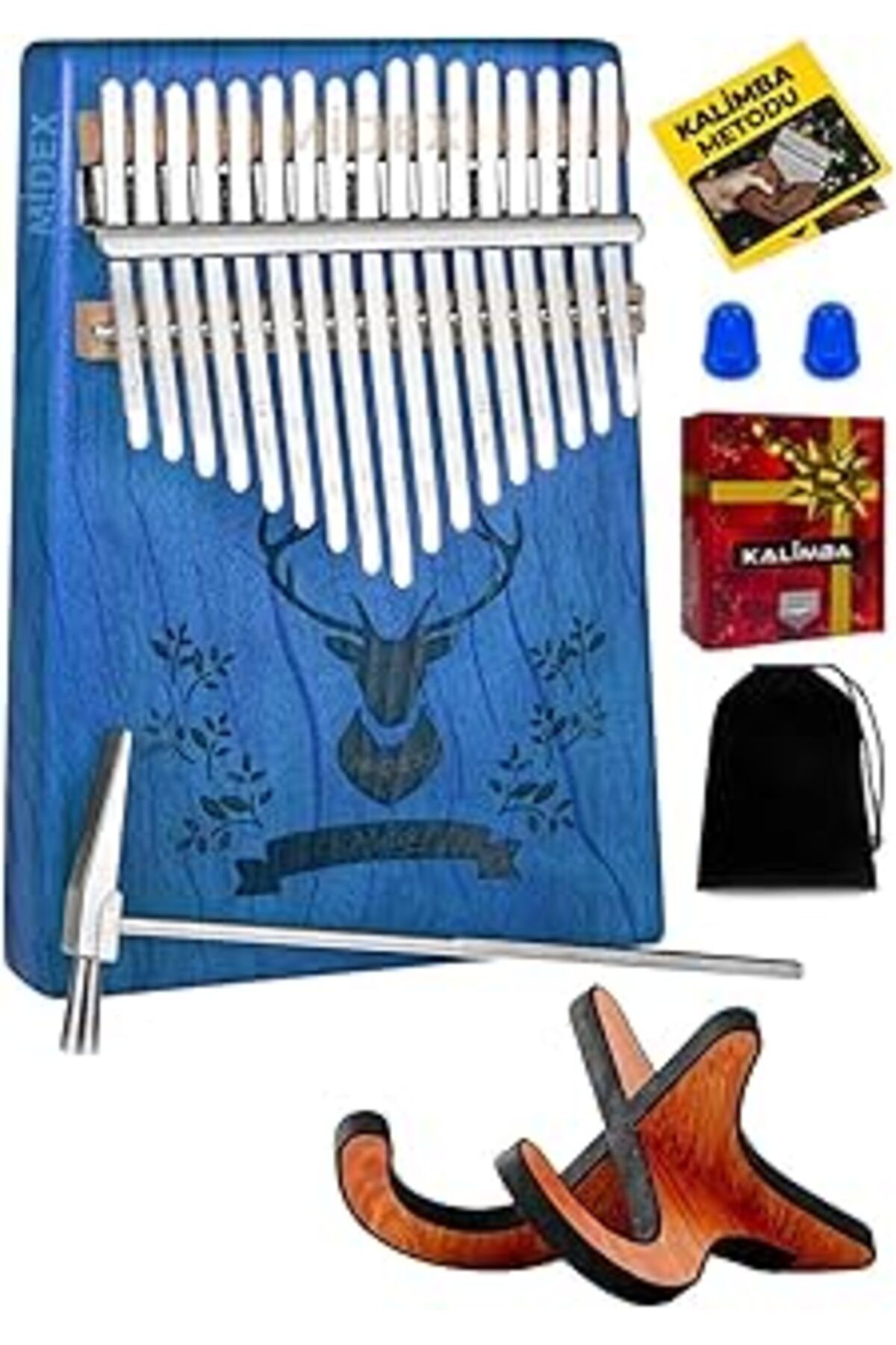 Karachil Midex Klx-454G-Pak Hakiki Ağaç Geyik Desenli Kalimba 17 Tuşlu Full Set