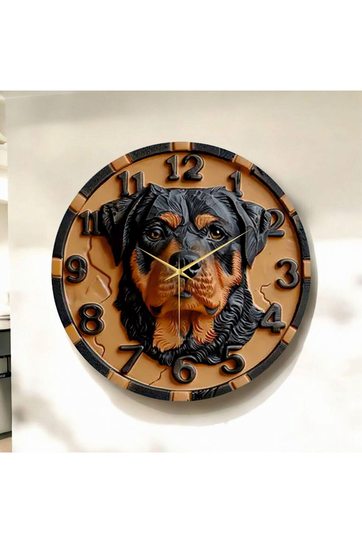 AA Shop Renkli Baskı Köpek Hayvan Desenli Sayılı Hediyelik Ahşap Sessiz Duvar Saati 50cm