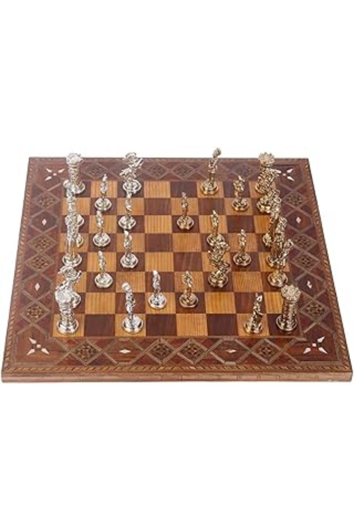 Pazarcan Gifthome Büyük Boy Metal Ingiliz Satranç Takımı Parlak Ve El Yapımı Masif Ahşap Satranç Tahtası
