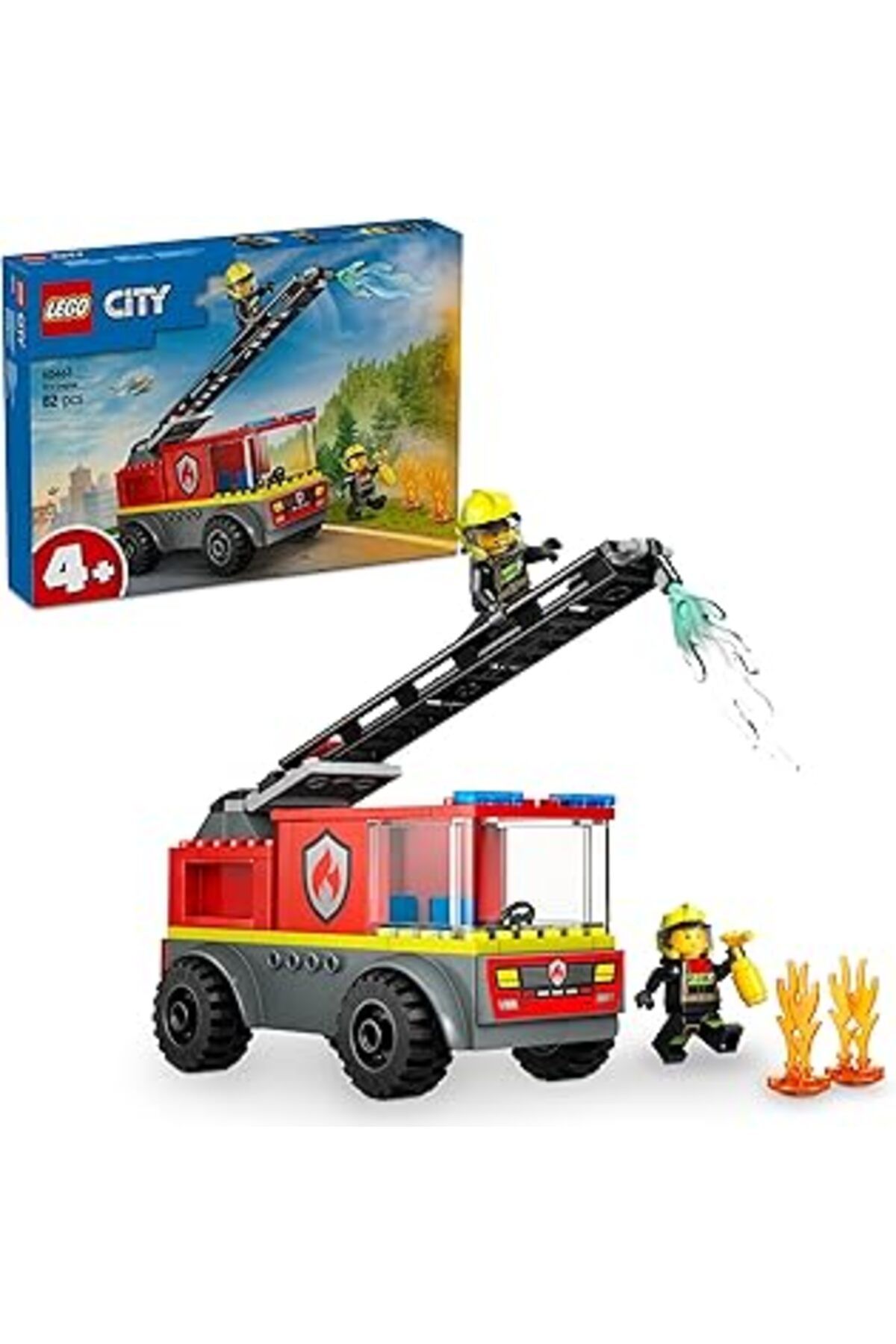 Mu Art Ahşap Lego City Merdivenli Itfaiye Kamyonu 60463-4 Yaş Ve Üzeri Çocuklar Için Yaratıcı Oyuncak Yapım Seti
