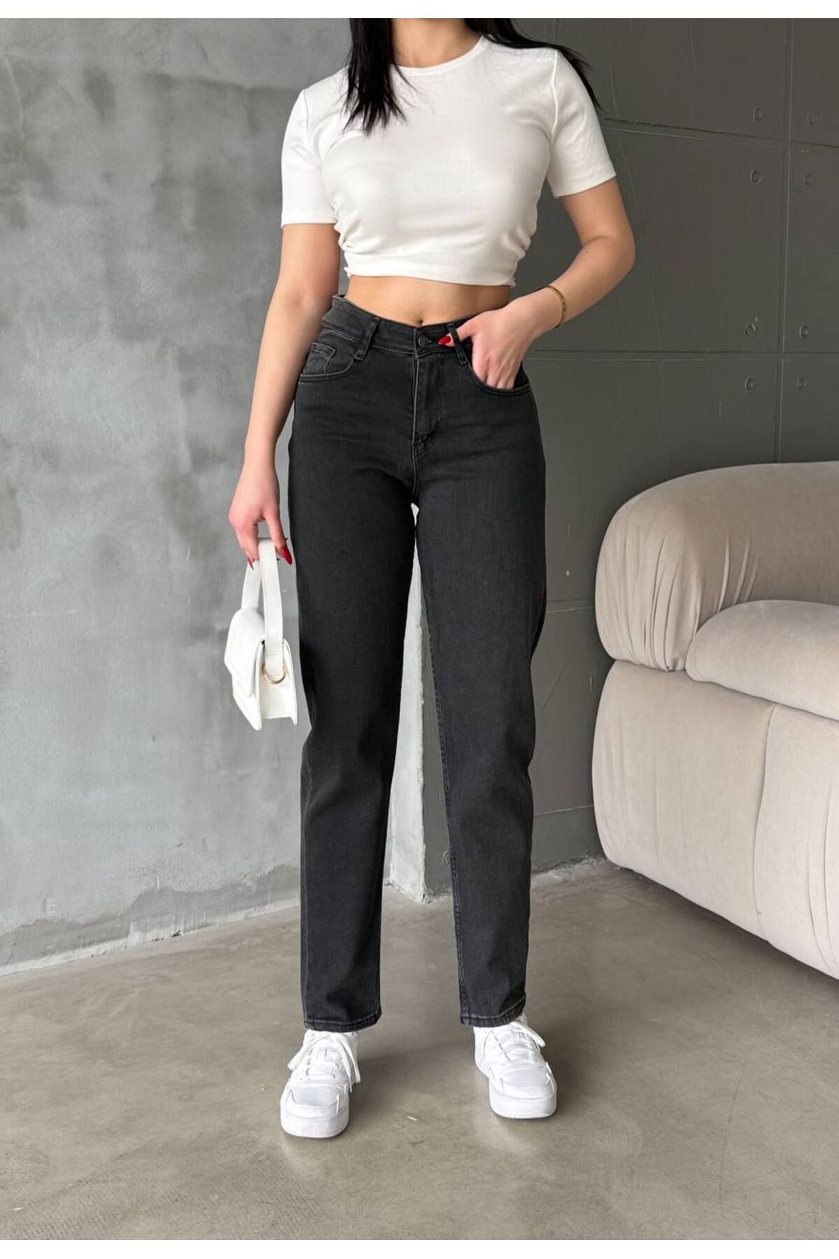 Revella Likralı antrasit mom jean
