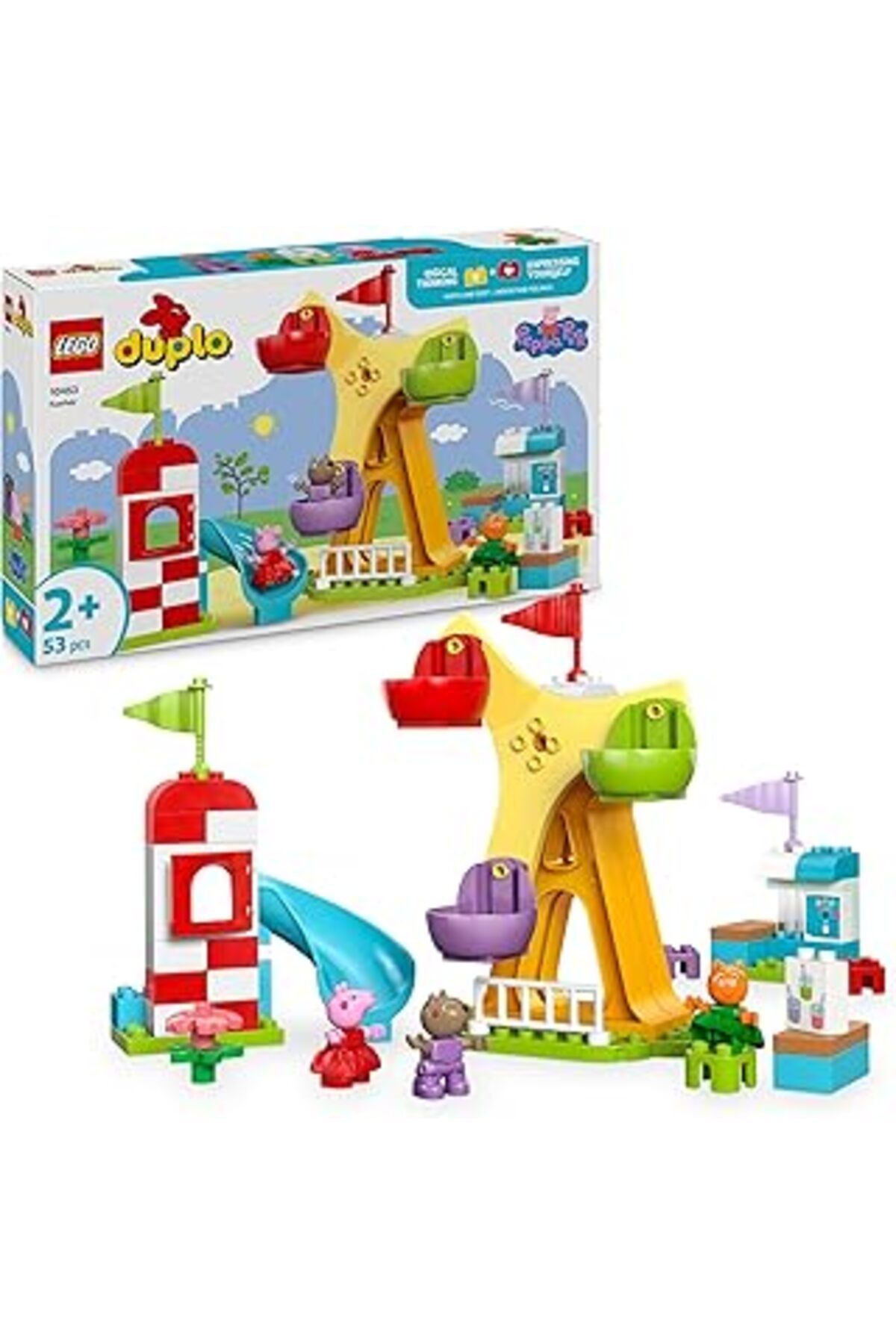 Pazarcan Duplo Peppa Pig Lunapark 10453-2 Yaş Ve Üzeri Kız Ve Erkek Çocuklar Dönme Dolap, Kaydırak, Meyve Su