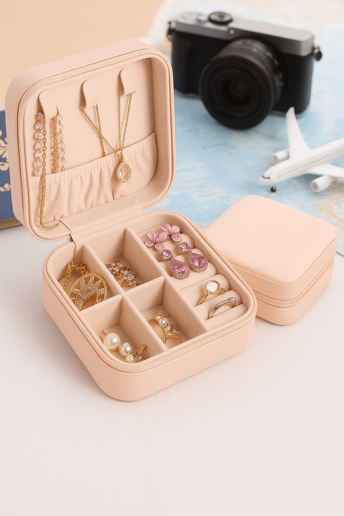 Ecuy Mini Takı Kutusu Seyahat Tipi Mücevher Çantası Kolye Yüzük Küpe Organizer Takı Düzenleyici