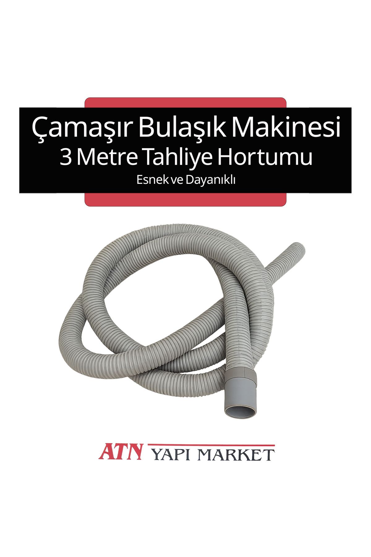 LÜXPAR 3 Metre Çamaşır Bulaşık Makinesi Drenaj Tahliye Hortumu – 300 cm Esnek Dayanıklı