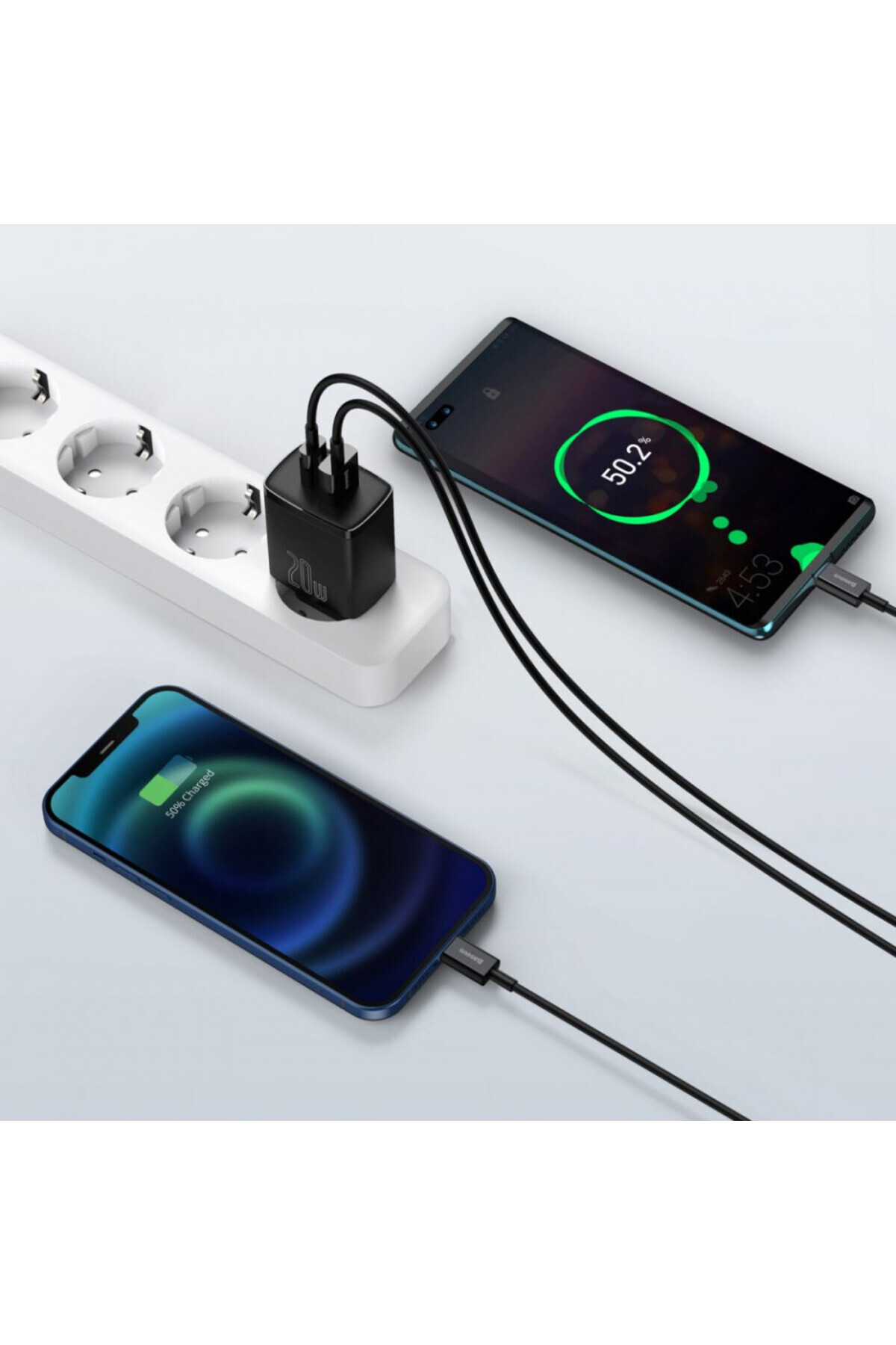 Baseus-Compact wall charger, USB-C, PD, 20W and USB-A, QC, 3A, (CCXJ-B01) - Black 7