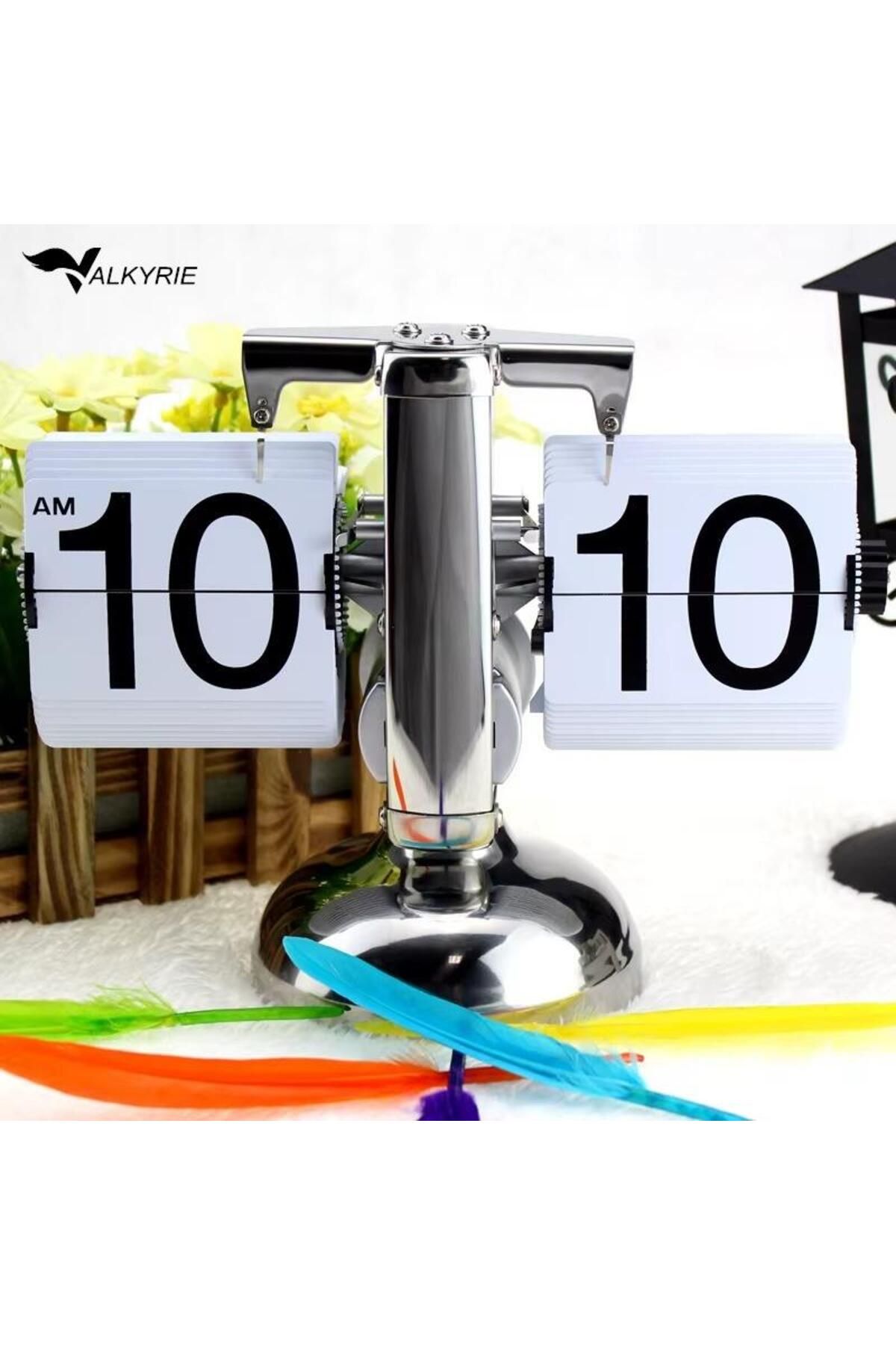 valkyrie Retro Metanik Yaprak Saat Ev Ofis Masa Saati Paslanmaz Çelik Tek Bacak Siyah