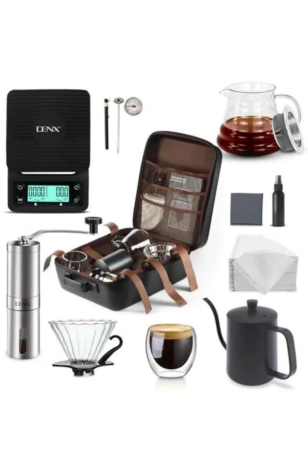 طقم قهوة 12 في 1 مع حامل فلتر زجاجي وكوب قهوة وملحقاته