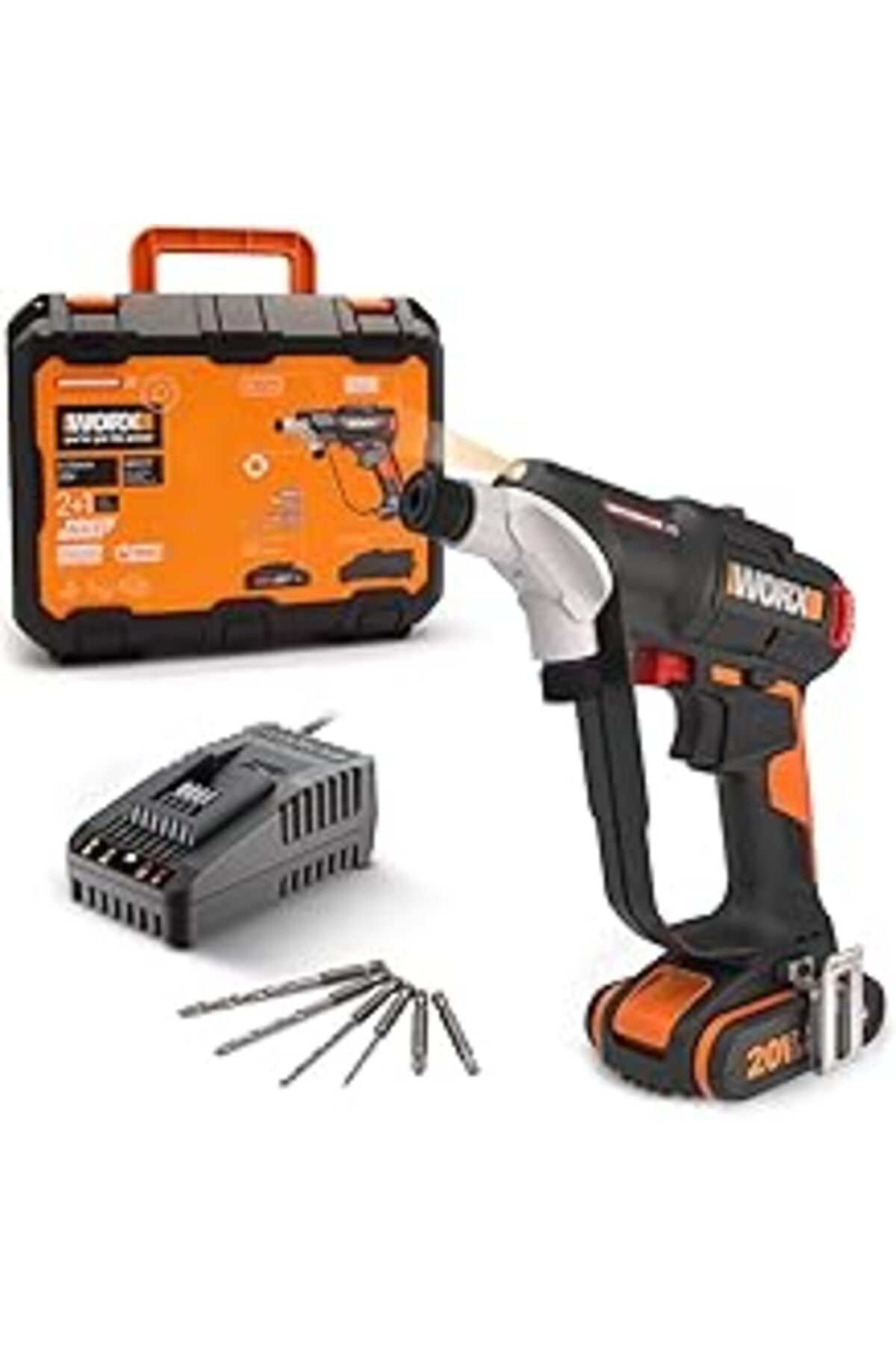 Qedii Worx Wx177 20Volt/2.0Ah Li-Ion Döner Kafa Ve Çift Mandrenli Profesyonel Kömürsüz Şarjlı Matkap + 6