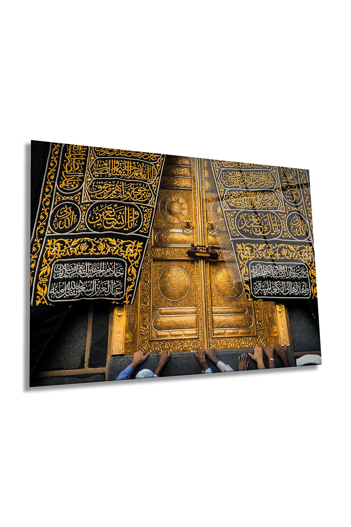 Rosyvien Kisve-i Şerif Kabe Örtüsü Yatay Cam Tablo, İslami, Ev ve Ofis Duvar Dekoru, Lüks Hediyelik