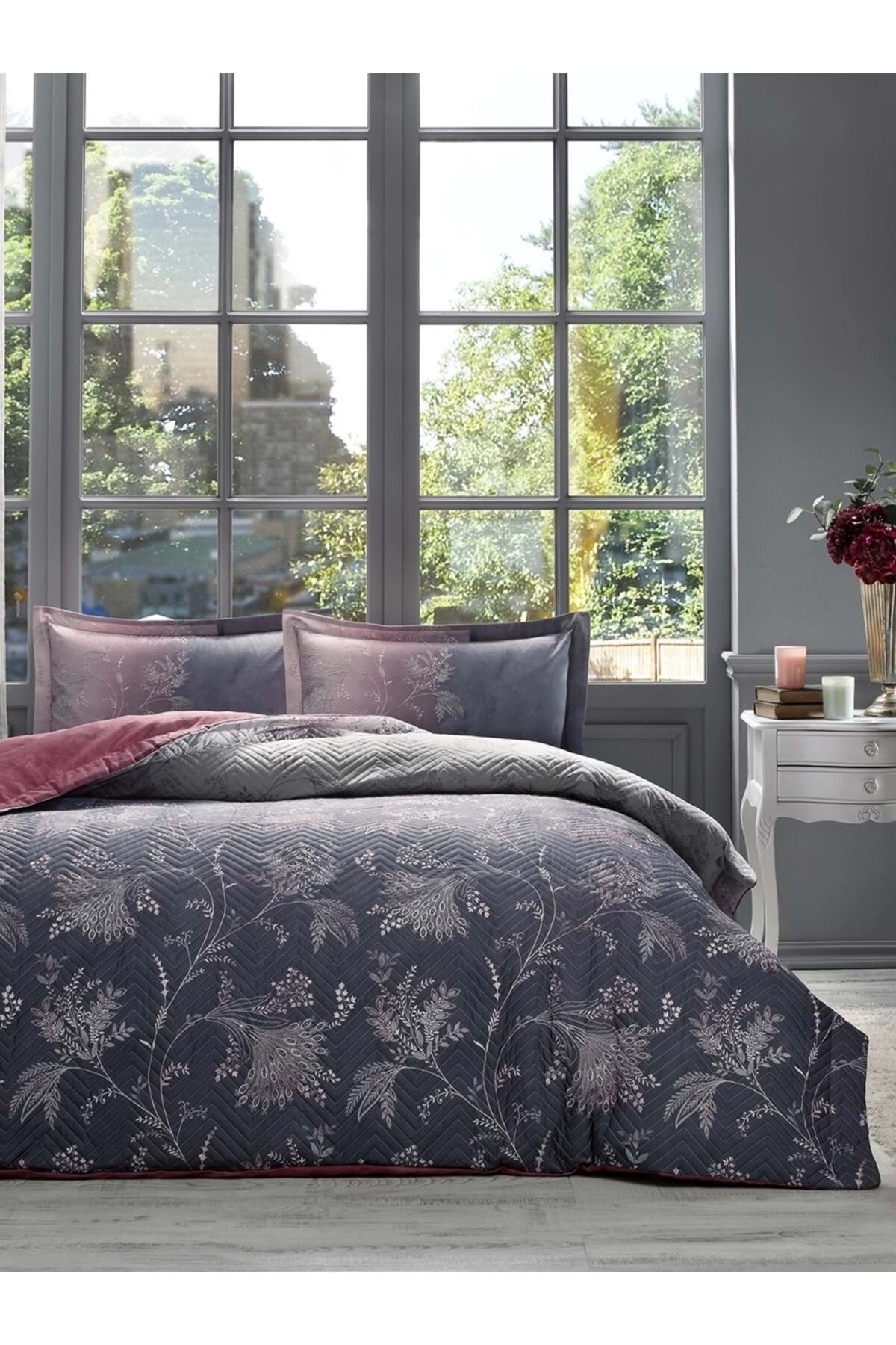 Özdilek Özdilek Kapitoneli Çift Kişilik Dört Mevsim Nevresim Takımı Complete Set-Ditsy Mor