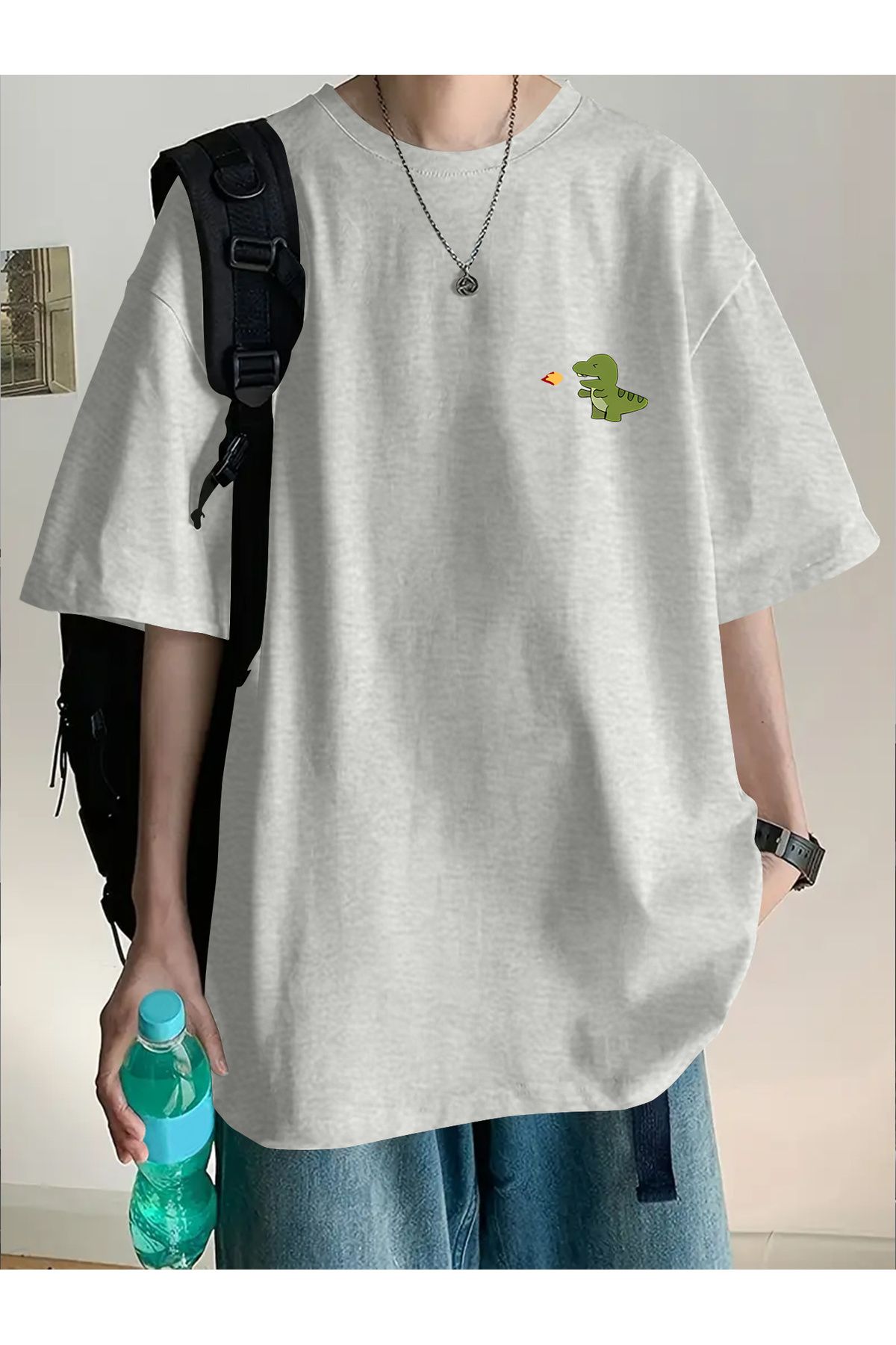 Jakinta Outdoors Baskılı Oversize Bisiklet Yaka Tişört Pamuk Penye 2 İplik Unisex & Günlük Rahat