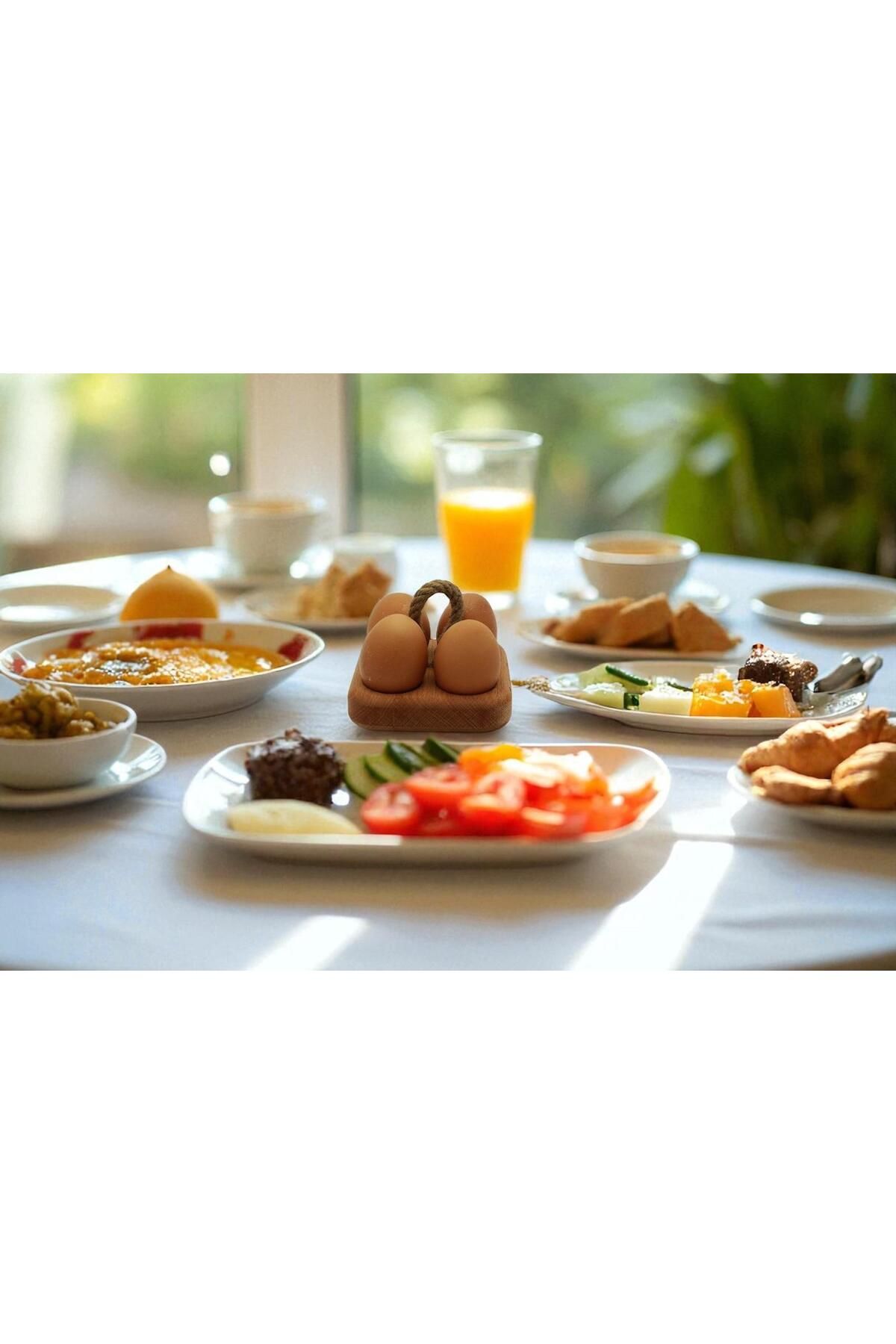 tios home Fırınlanmış Kayın Ağacından İpli Yumurta Sunumluğu