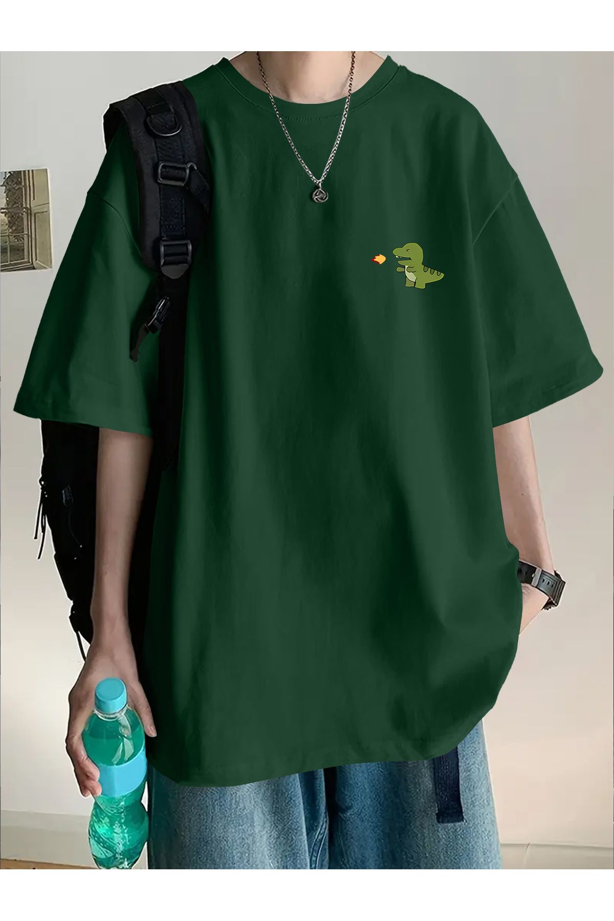 Jakinta Outdoors Baskılı Oversize Bisiklet Yaka Tişört Pamuk Penye 2 İplik Unisex & Günlük Rahat